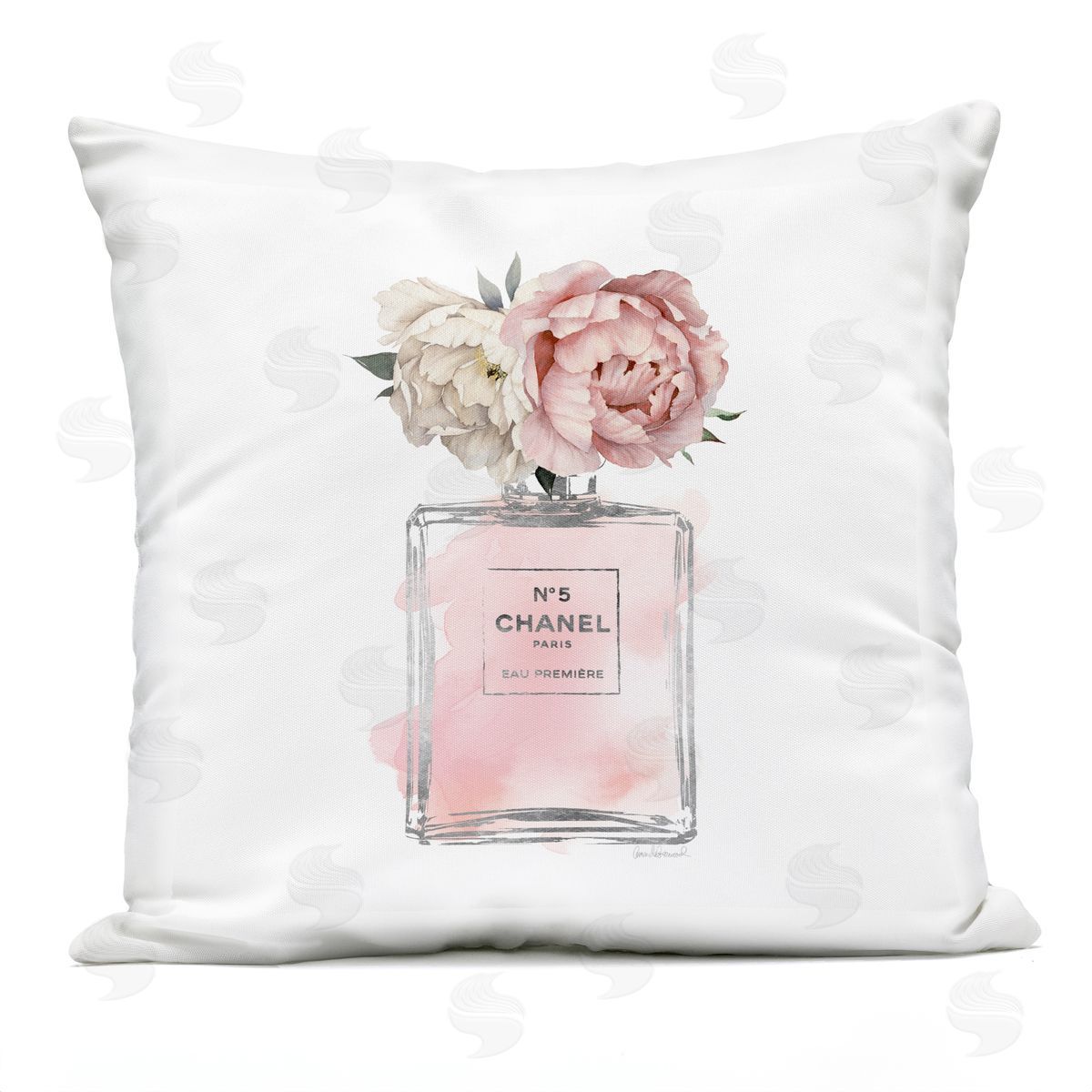 Soft Vintage Flowers Pink Fragrance Fashion Bottle Outdoor Printed Pillow, Home Decor by Amanda Greenwood