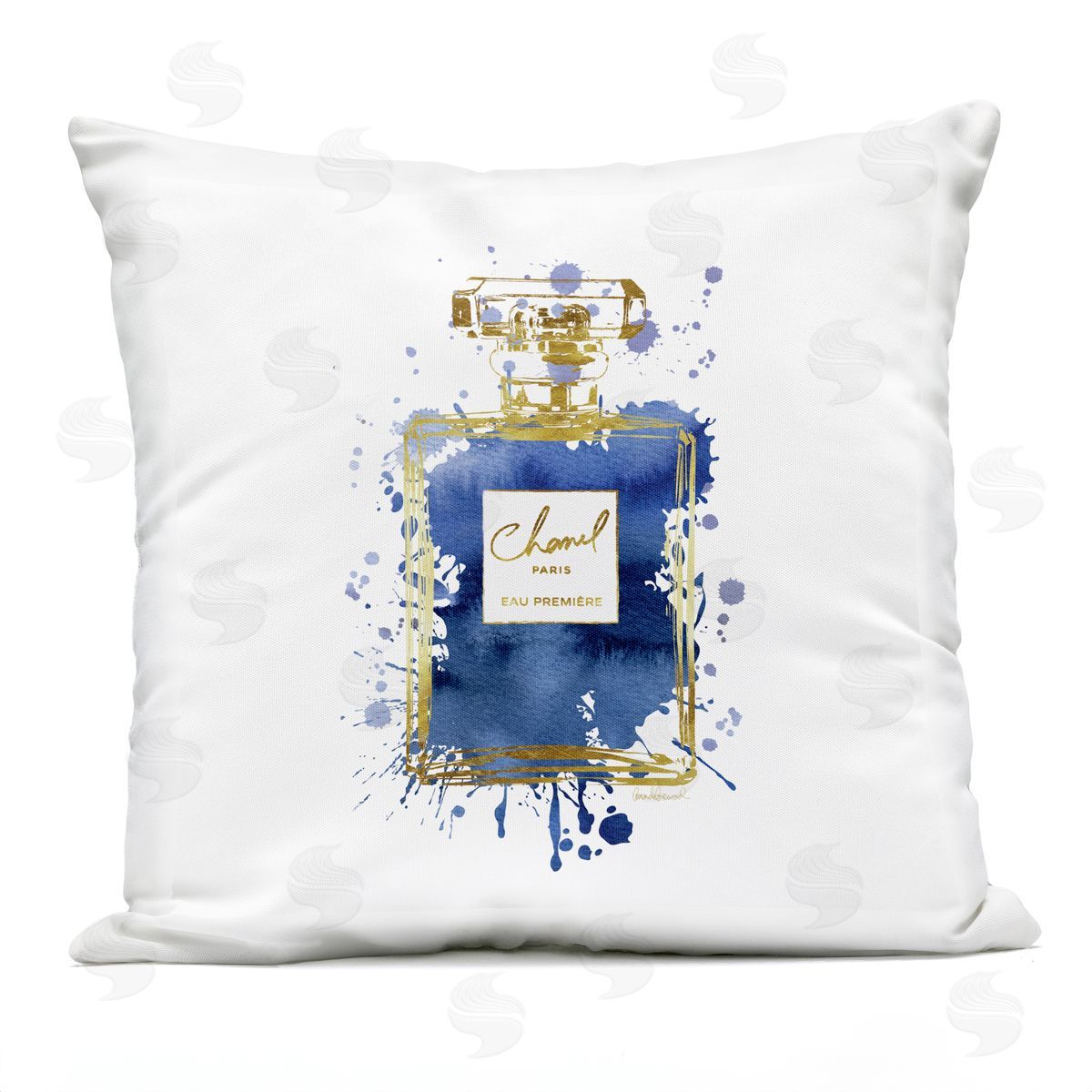 Blue Urban Splatter Glam Fragrance Bottle Outdoor Printed Pillow, Home Decor by Amanda Greenwood