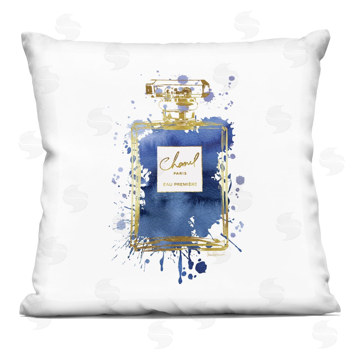 Blue Urban Splatter Glam Fragrance Bottle Decorative Printed Pillow, Home Decor by Amanda Greenwood