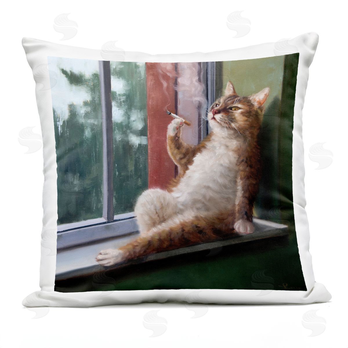 Tabby Cat Relaxing Lounging Daytime Windowsill Outdoor Printed Pillow, Home Decor by Lucia Heffernan