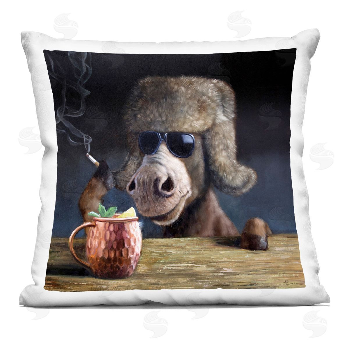 Moscow Mule Humorous Animal Drink Pun Decorative Printed Pillow, Home Decor by Lucia Heffernan
