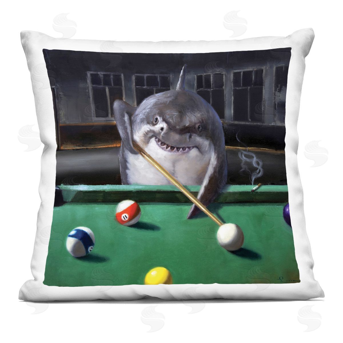 Pool Shark Humorous Animal Marine Life Pub Decorative Printed Pillow, Home Decor by Lucia Heffernan