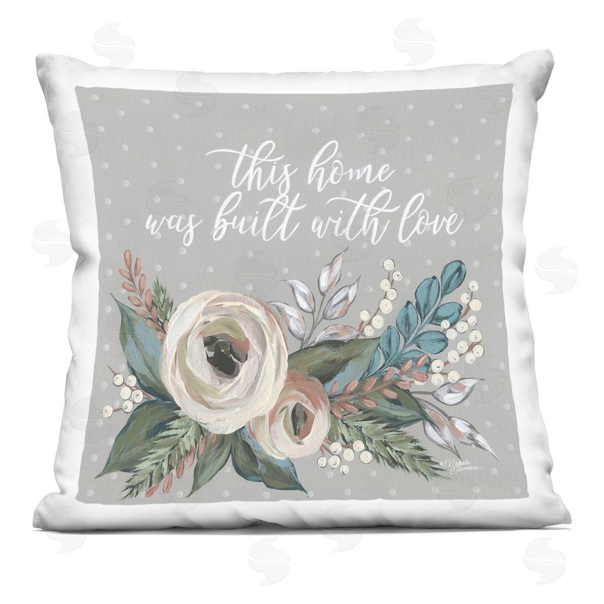 Built With Love Sentimental Family Quote Florals Decorative Printed Pillow, Home Decor by Michele Norman