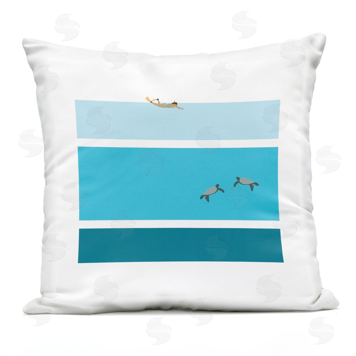 Contemporary Blue Sea Turtles Diver Geometric Shapes Outdoor Printed Pillow, Home Decor by Make Much Studios