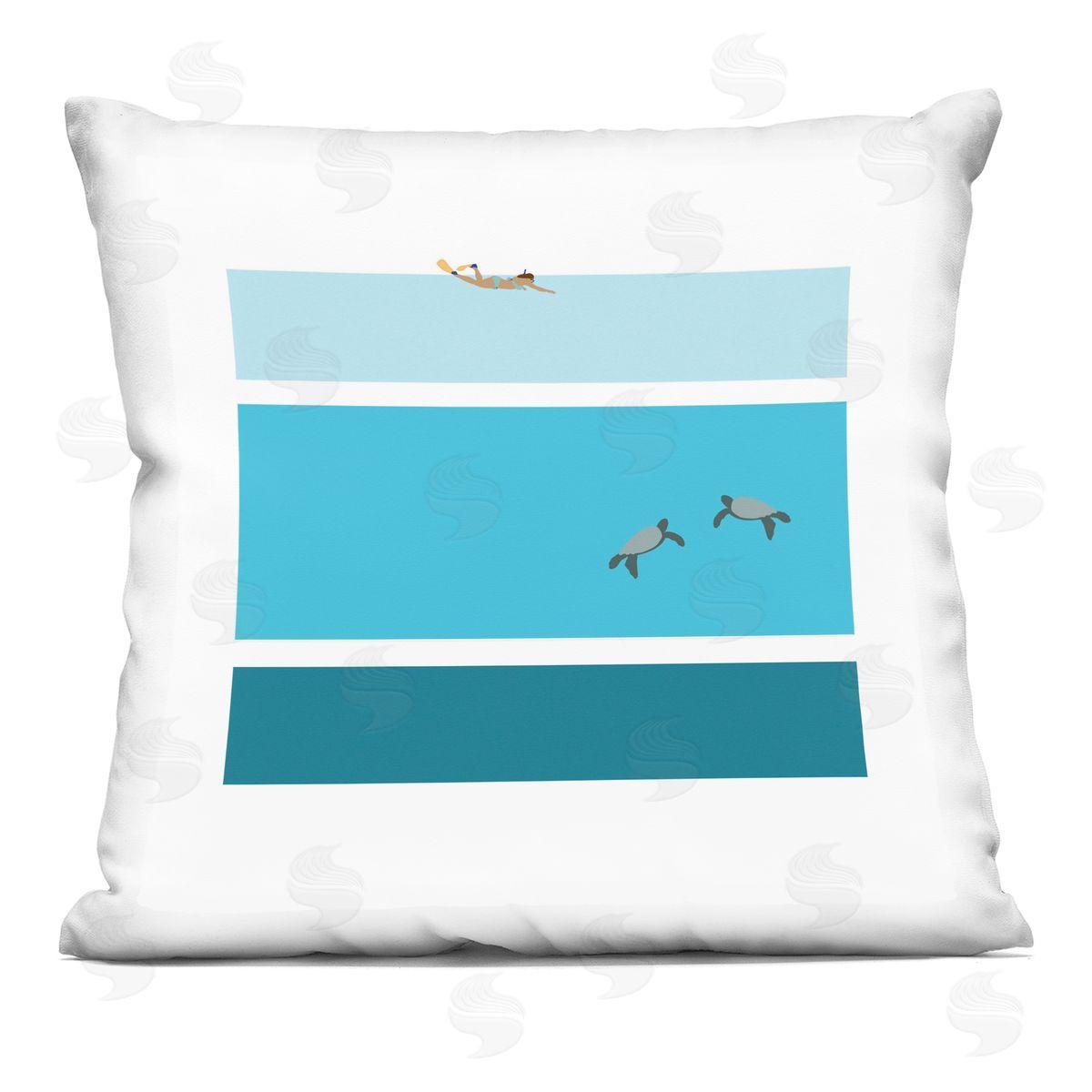 Contemporary Blue Sea Turtles Diver Geometric Shapes Decorative Printed Pillow, Home Decor by Make Much Studios