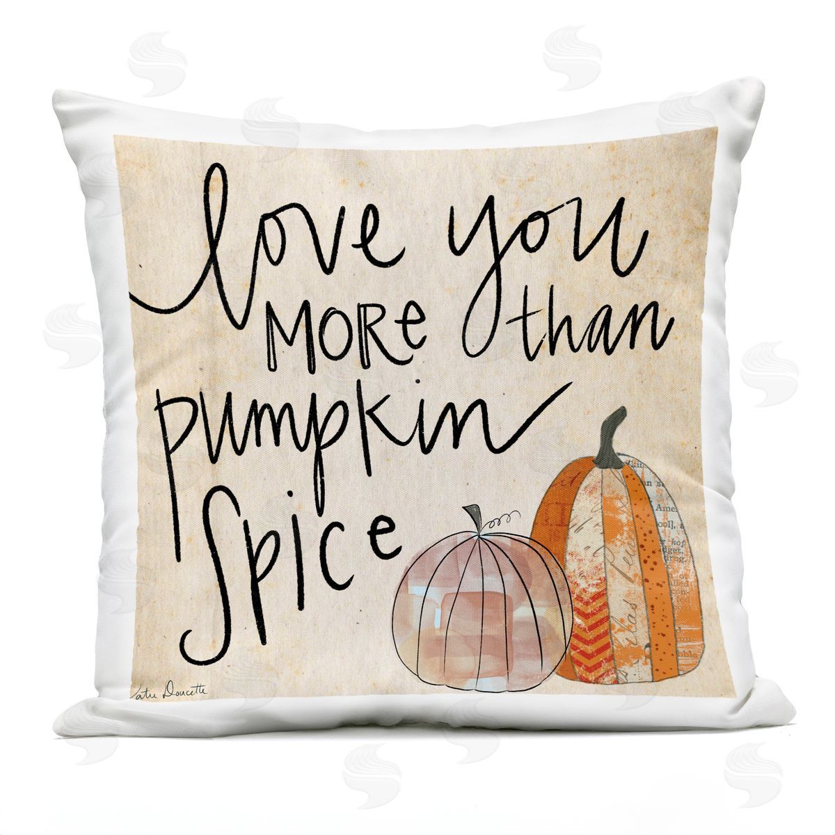 Romantic Pumpkin Spice Phrase Patterned Gourds Outdoor Printed Pillow, Home Decor by Katie Doucette