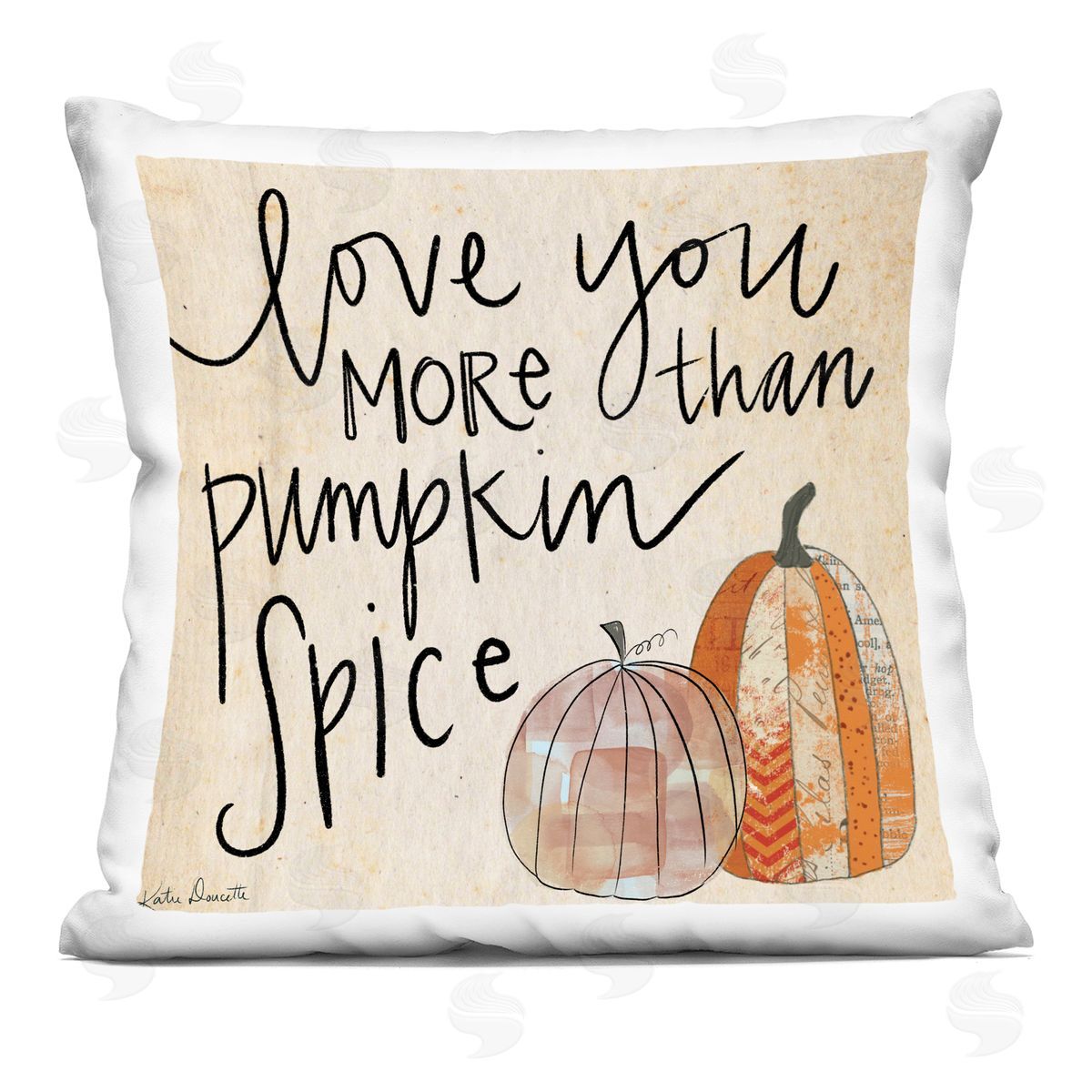 Romantic Pumpkin Spice Phrase Patterned Gourds Decorative Printed Pillow, Home Decor by Katie Doucette
