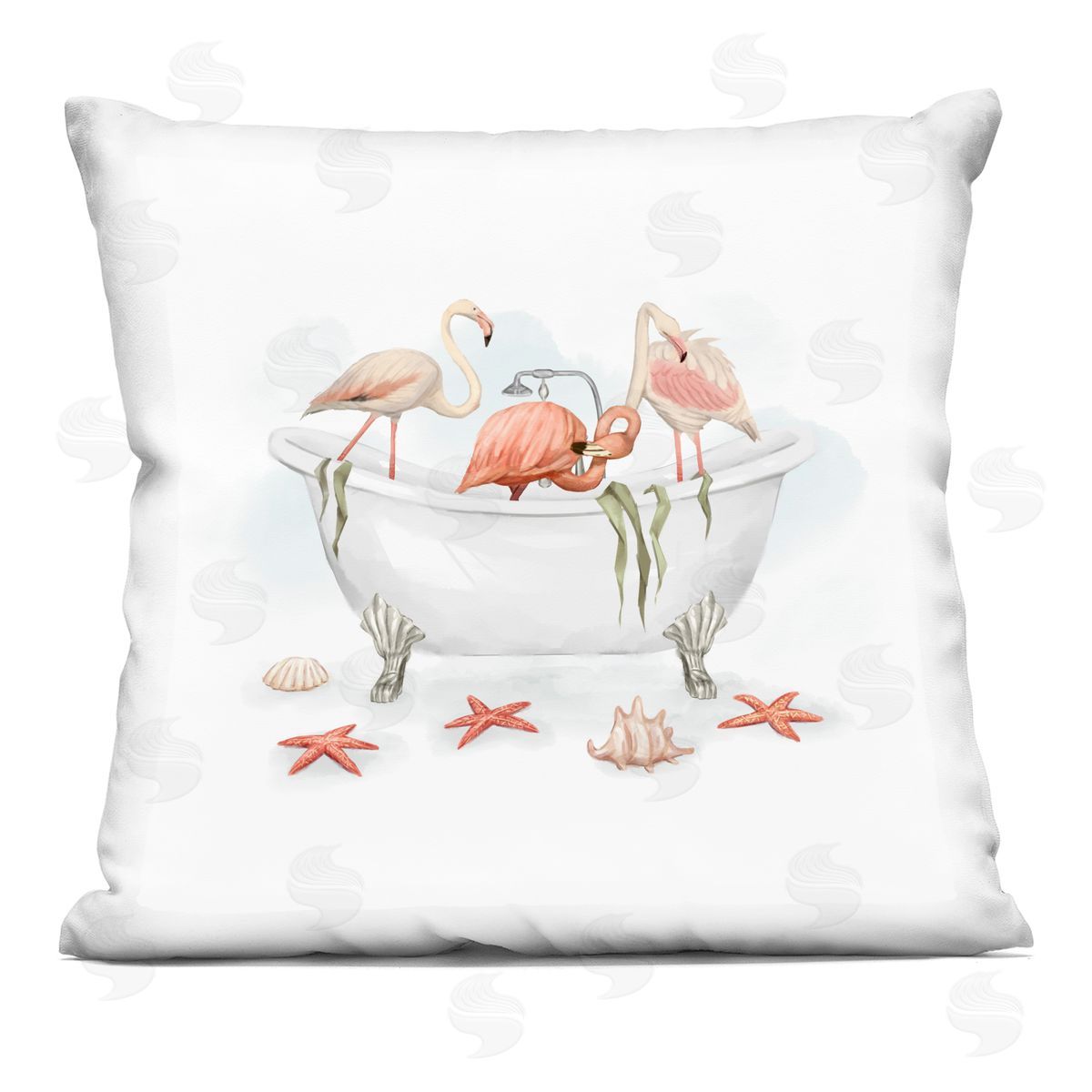 Three Flamingos Bathing Nautical Seaside Tub Decorative Printed Pillow, Home Decor by Ziwei Li