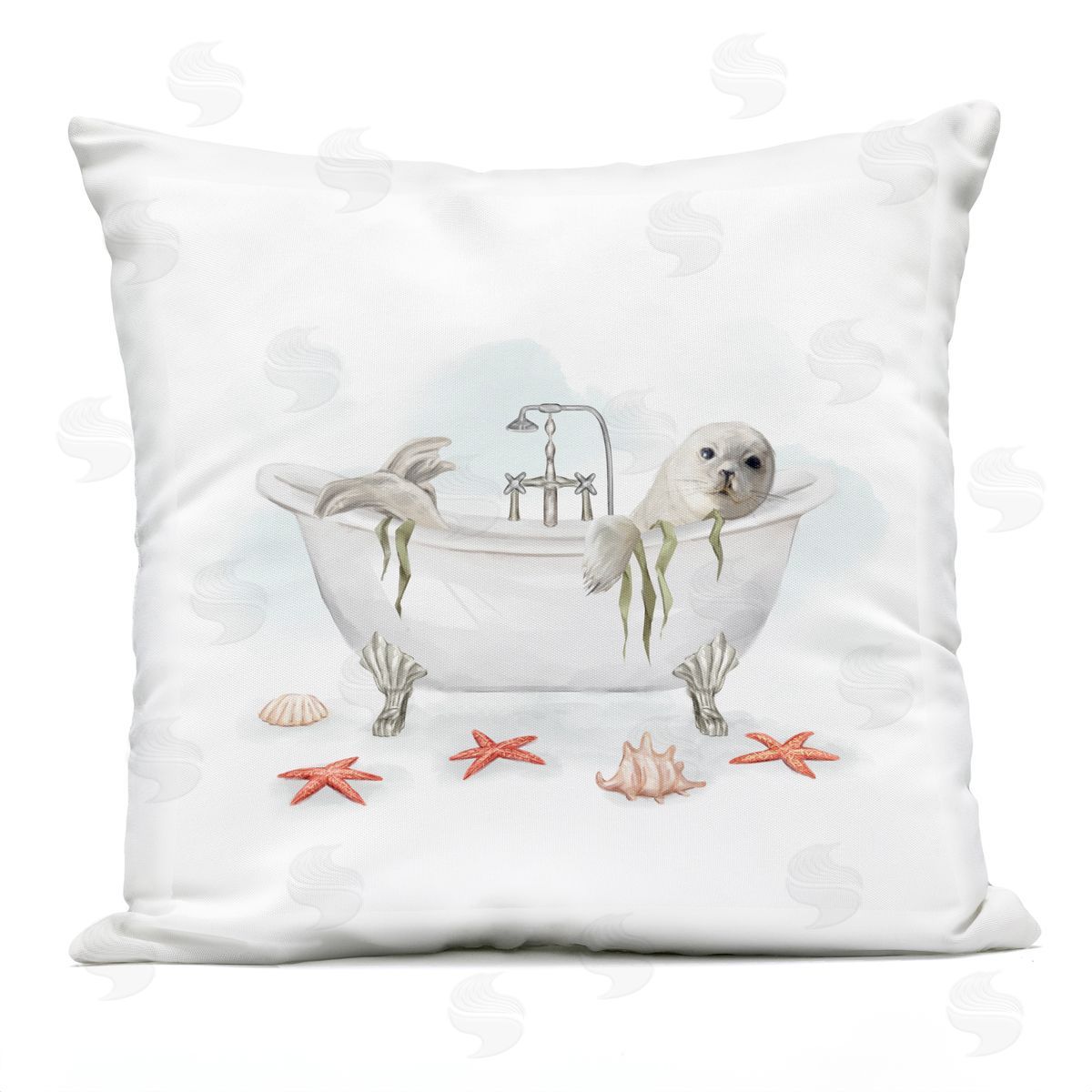 White Sea Otter Nautical Vintage Tub Outdoor Printed Pillow, Home Decor by Ziwei Li
