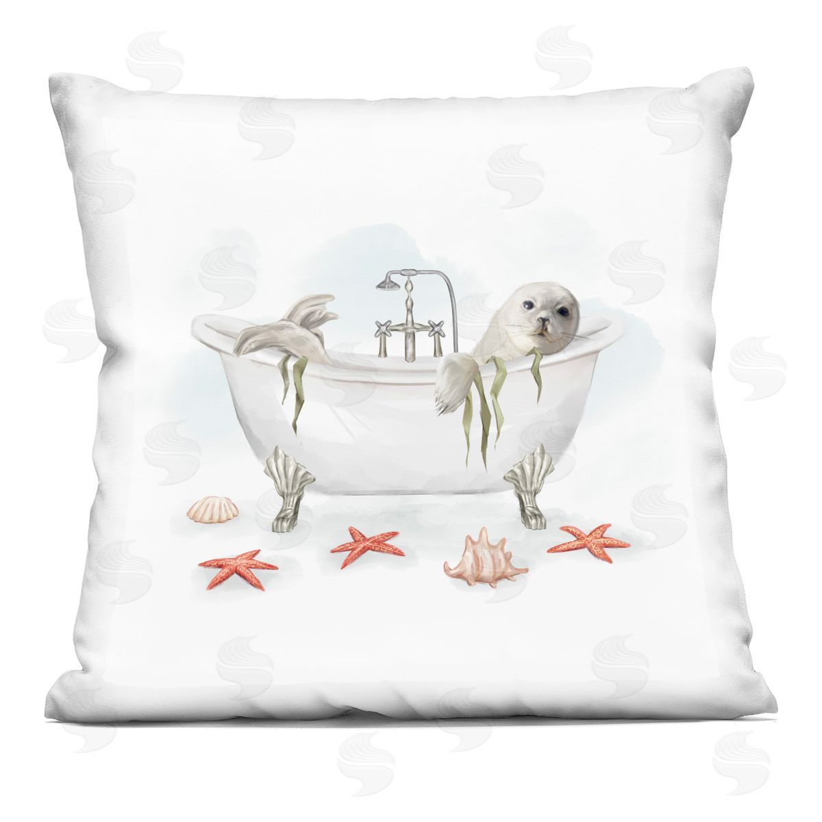 White Sea Otter Nautical Vintage Tub Decorative Printed Pillow, Home Decor by Ziwei Li