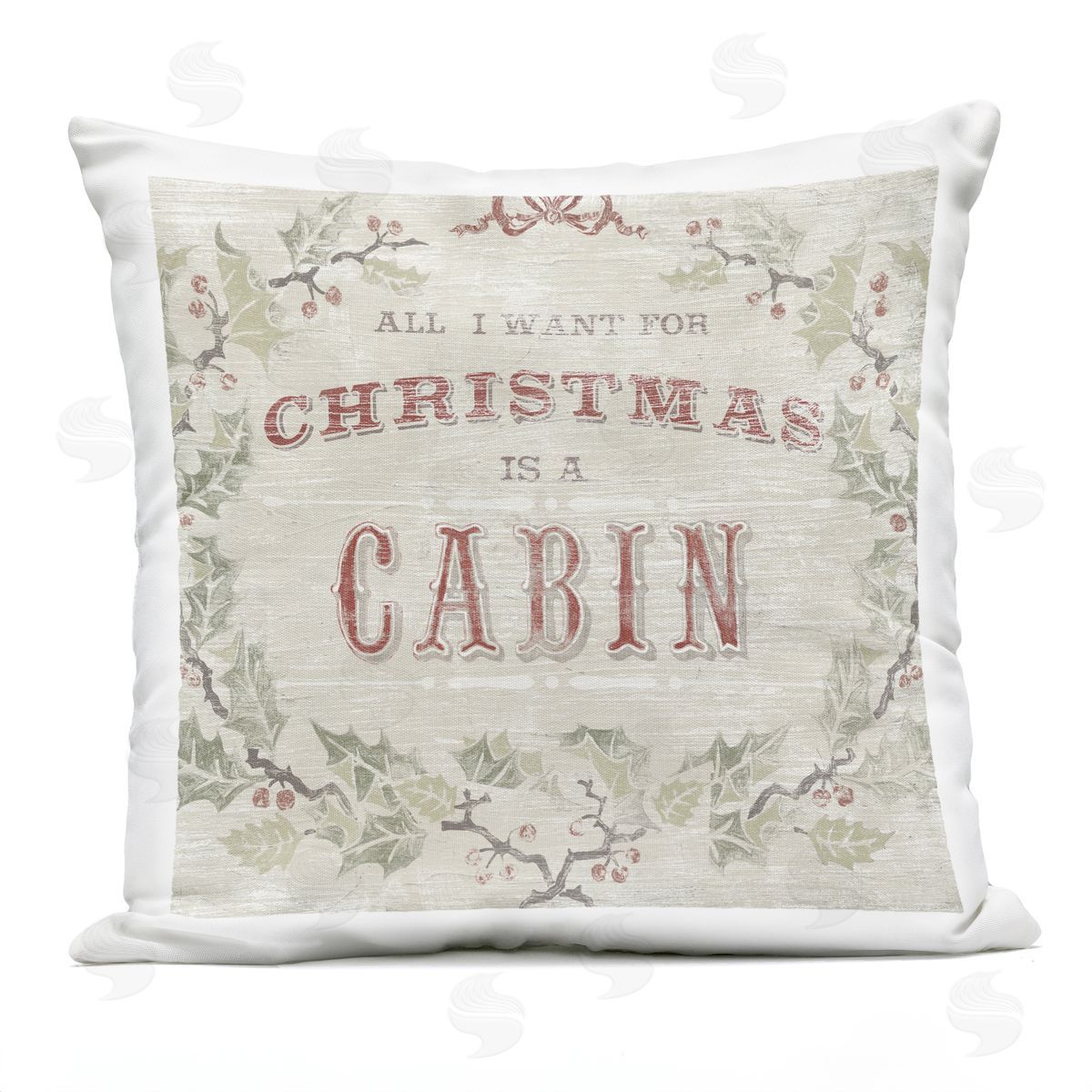 Christmas Cabin Phrase Rustic Holly Wreath Outdoor Printed Pillow, Home Decor by June Erica Vess
