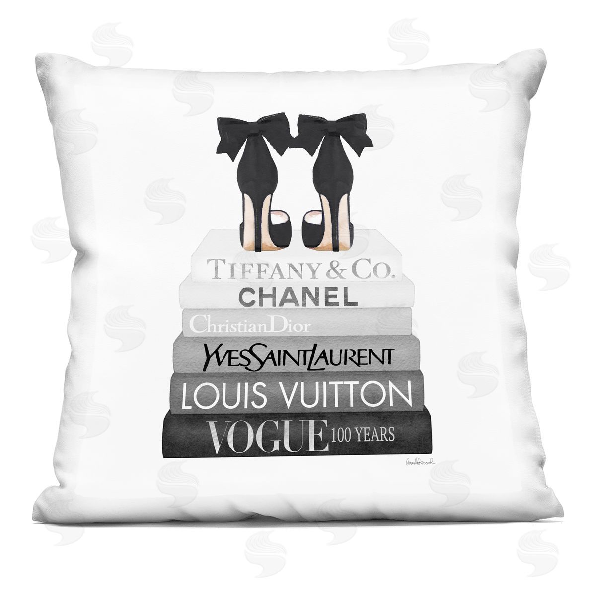 Elegant Black Bow Shoes Glam Fashion Books Decorative Printed Pillow, Home Decor by Amanda Greenwood
