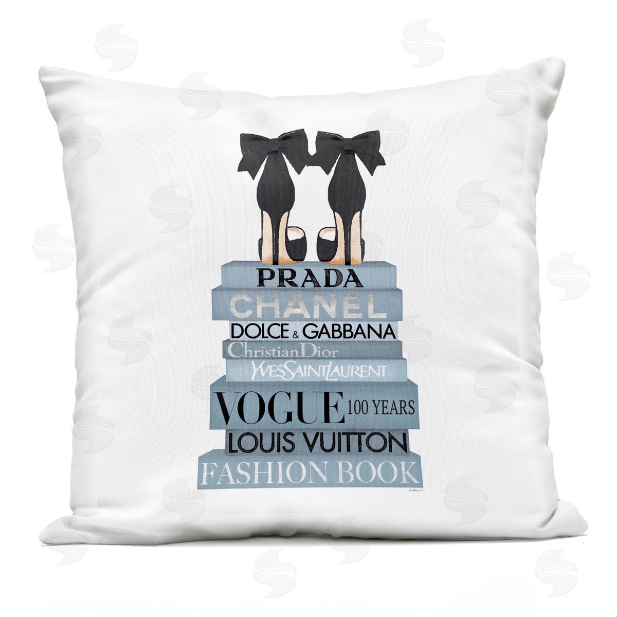 Blue Fashion Bookstack Glam Black Heels Outdoor Printed Pillow, Home Decor by Amanda Greenwood