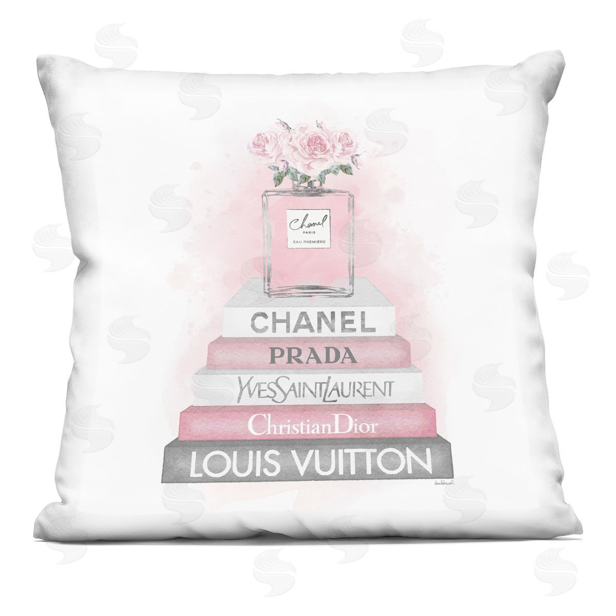 Pink Perfume Blossoms Fashion Glam Books Decorative Printed Pillow, Home Decor by Amanda Greenwood