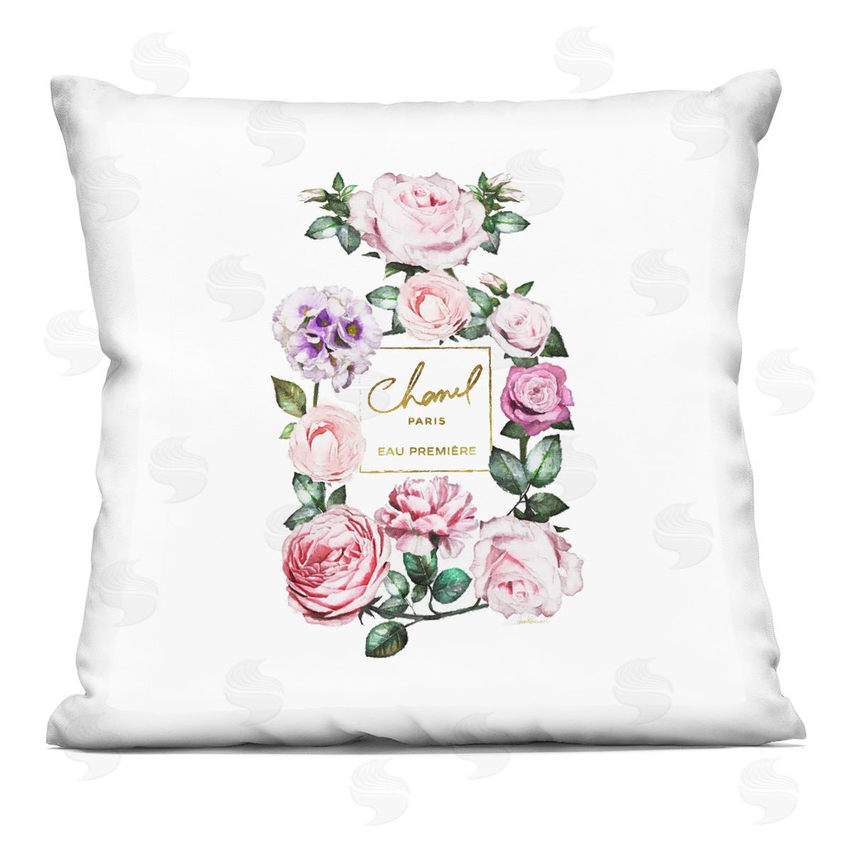 Spring Floral Garden Designer Fragrance Bottle Decorative Printed Pillow, Home Decor by Amanda Greenwood
