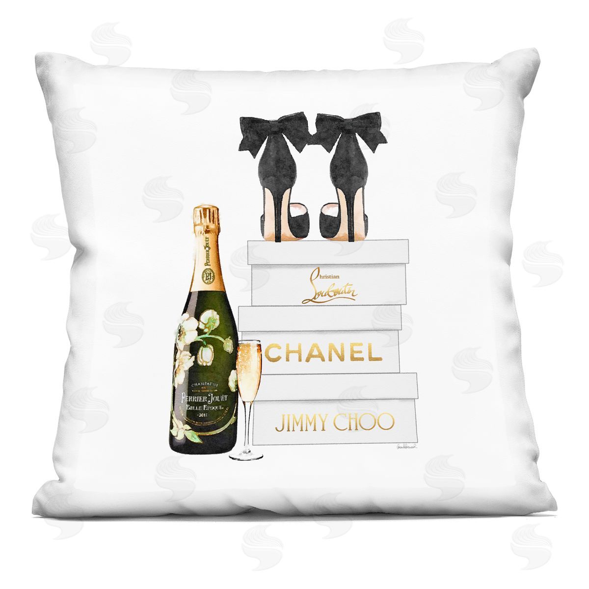 Bubbly Champagne Black Glam Bow Shoes Decorative Printed Pillow, Home Decor by Amanda Greenwood