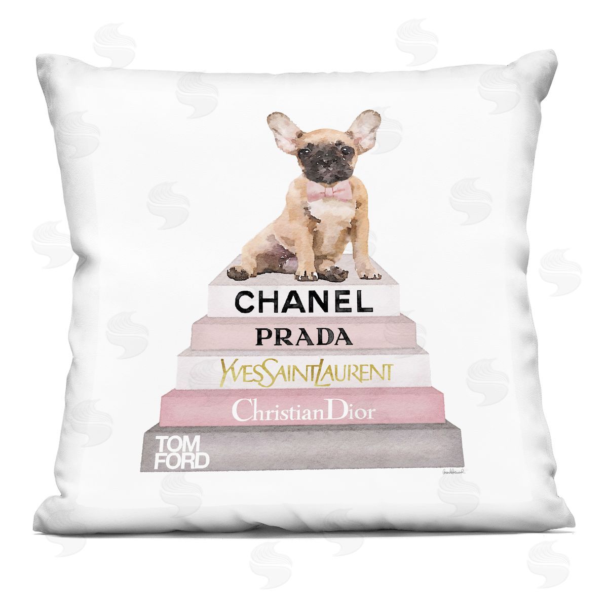 Trendy Dog Atop Glam Brand Bookstack Decorative Printed Pillow, Home Decor by Amanda Greenwood