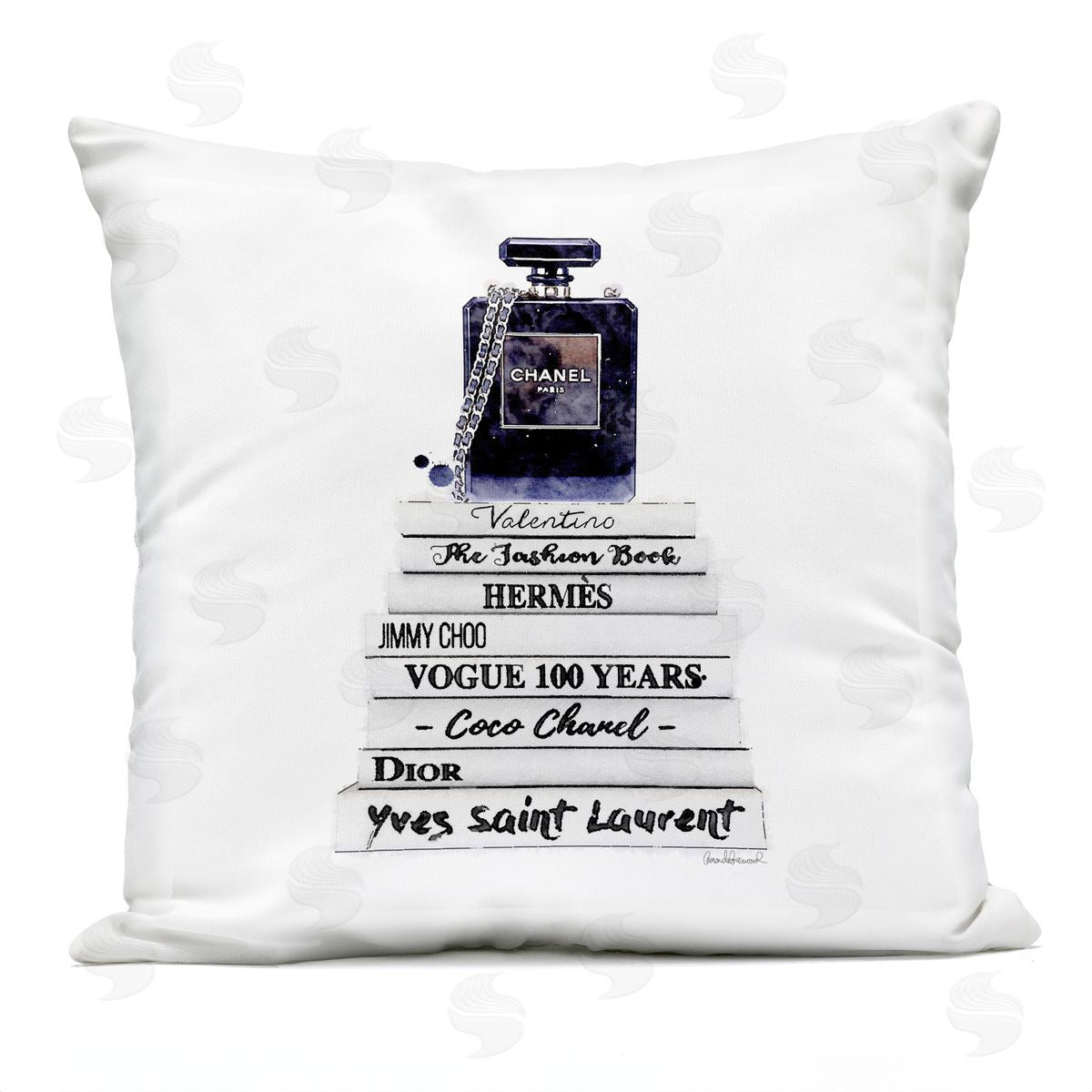 Chic Glam Designer Brands Stacked Perfume Bottle Outdoor Printed Pillow, Home Decor by Amanda Greenwood