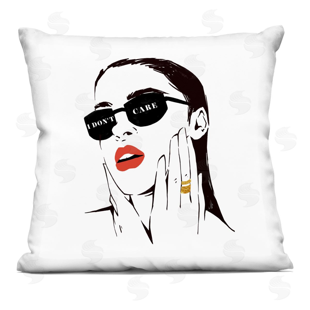 I Don't Care Glam Fashion Shades Woman Portrait Decorative Printed Pillow, Home Decor by Ziwei Li