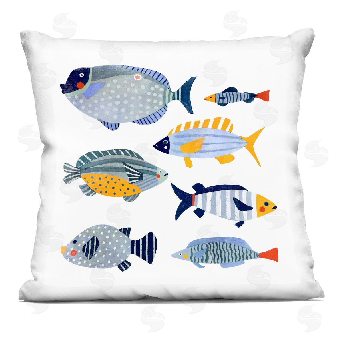 Whimsical Patterned Fish Children's Aquatic Animals Decorative Printed Pillow, Home Decor by Victoria Barnes