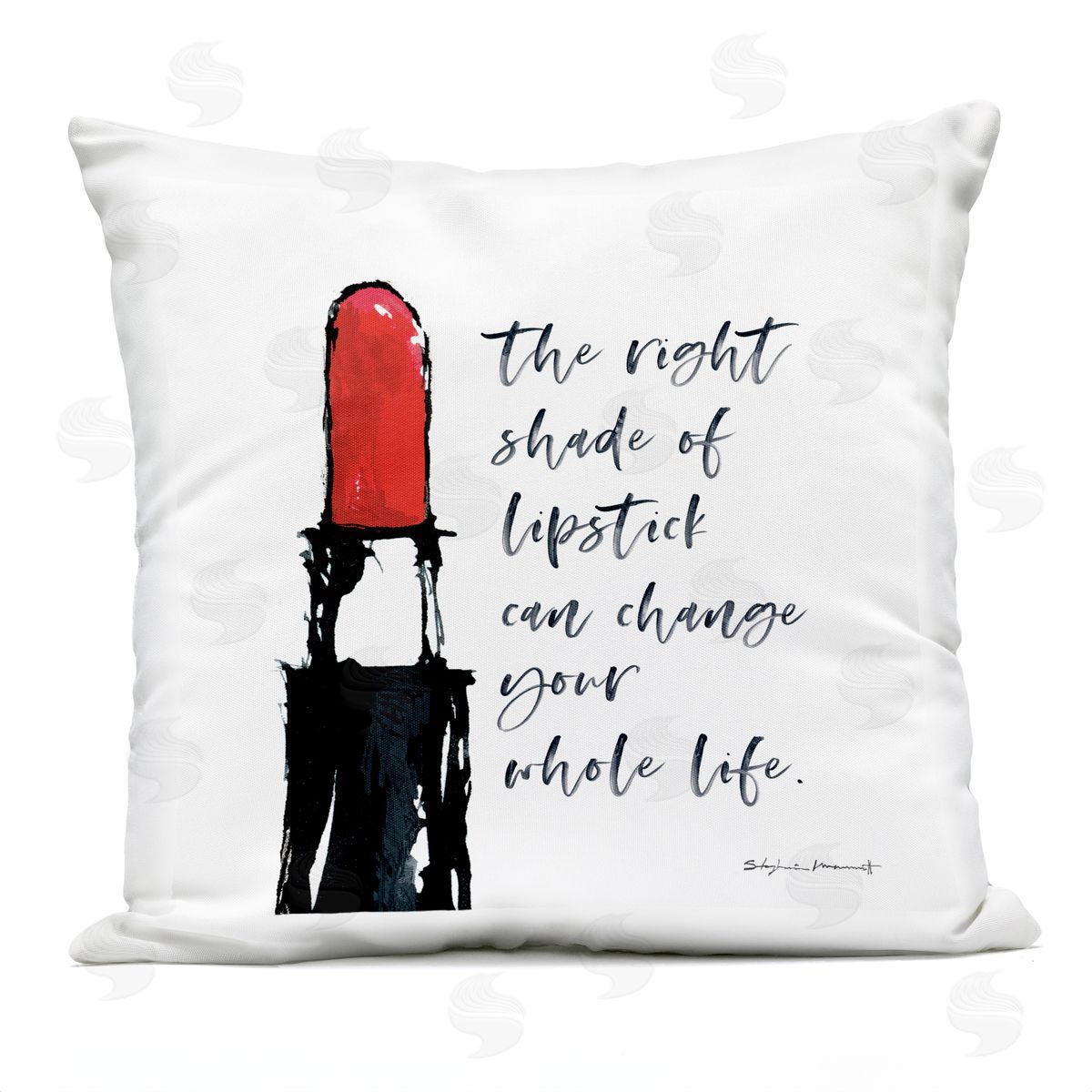 Stylish Motivating Lipstick Fashion Calligraphy Quote Outdoor Printed Pillow, Home Decor by Stephanie Workman Marrott