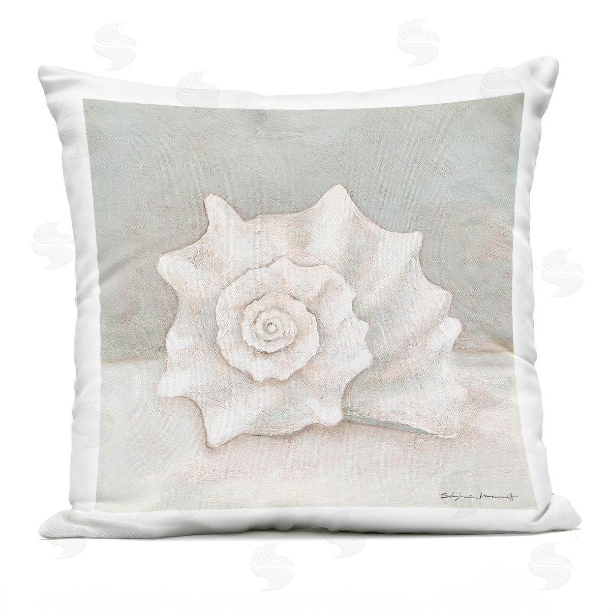 Minimal Beige Conch Seashell Aquatic Beach Life Outdoor Printed Pillow, Home Decor by Stephanie Workman Marrott