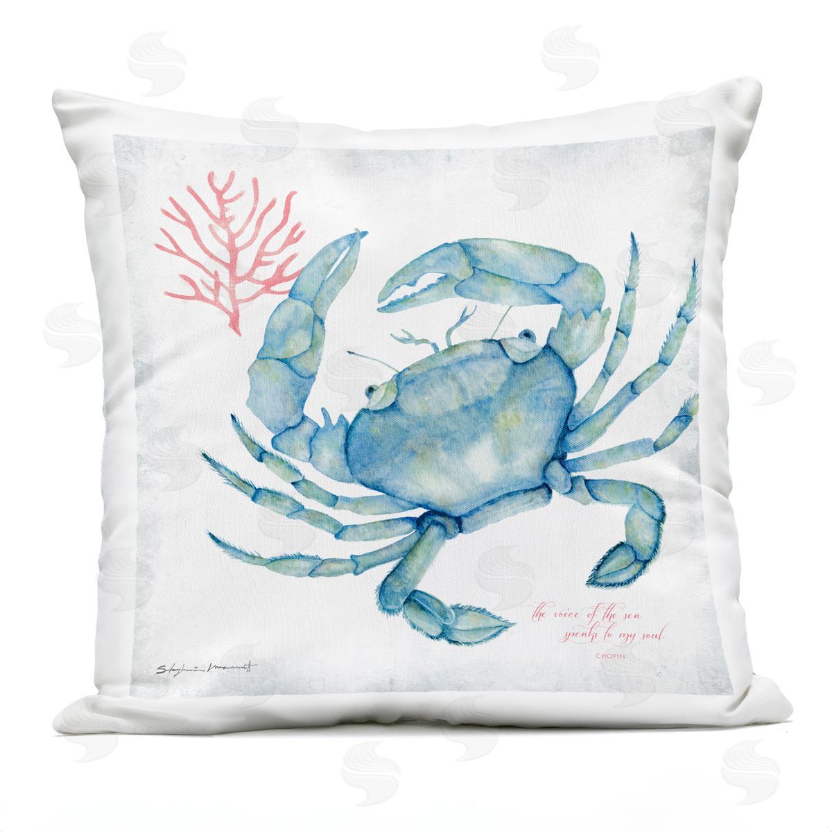Voice Of Sea Blue Crab Ocean Life Quote Outdoor Printed Pillow, Home Decor by Stephanie Workman Marrott
