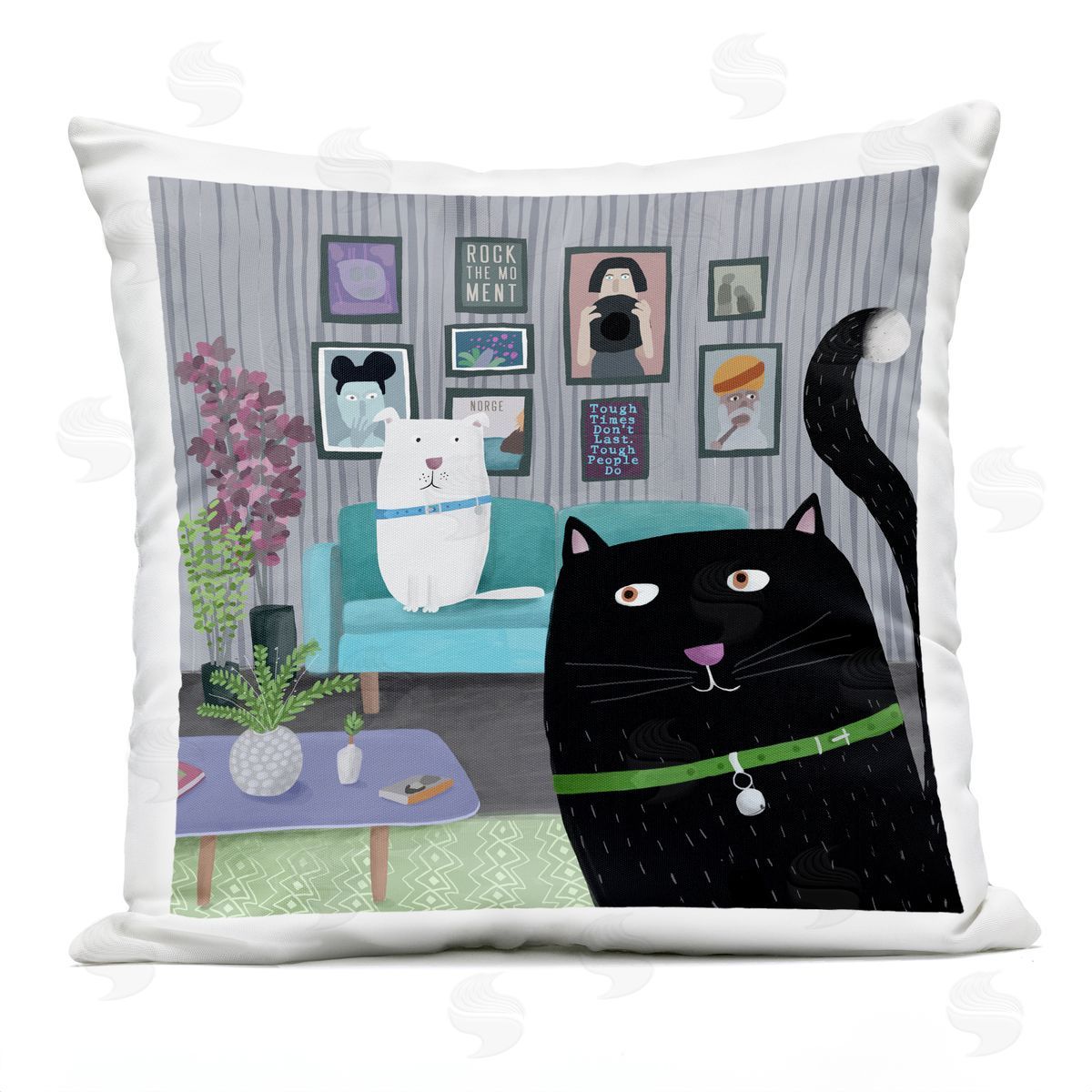 Rock The Moment Family Pets Living Room Scene Outdoor Printed Pillow, Home Decor by Carla Daly