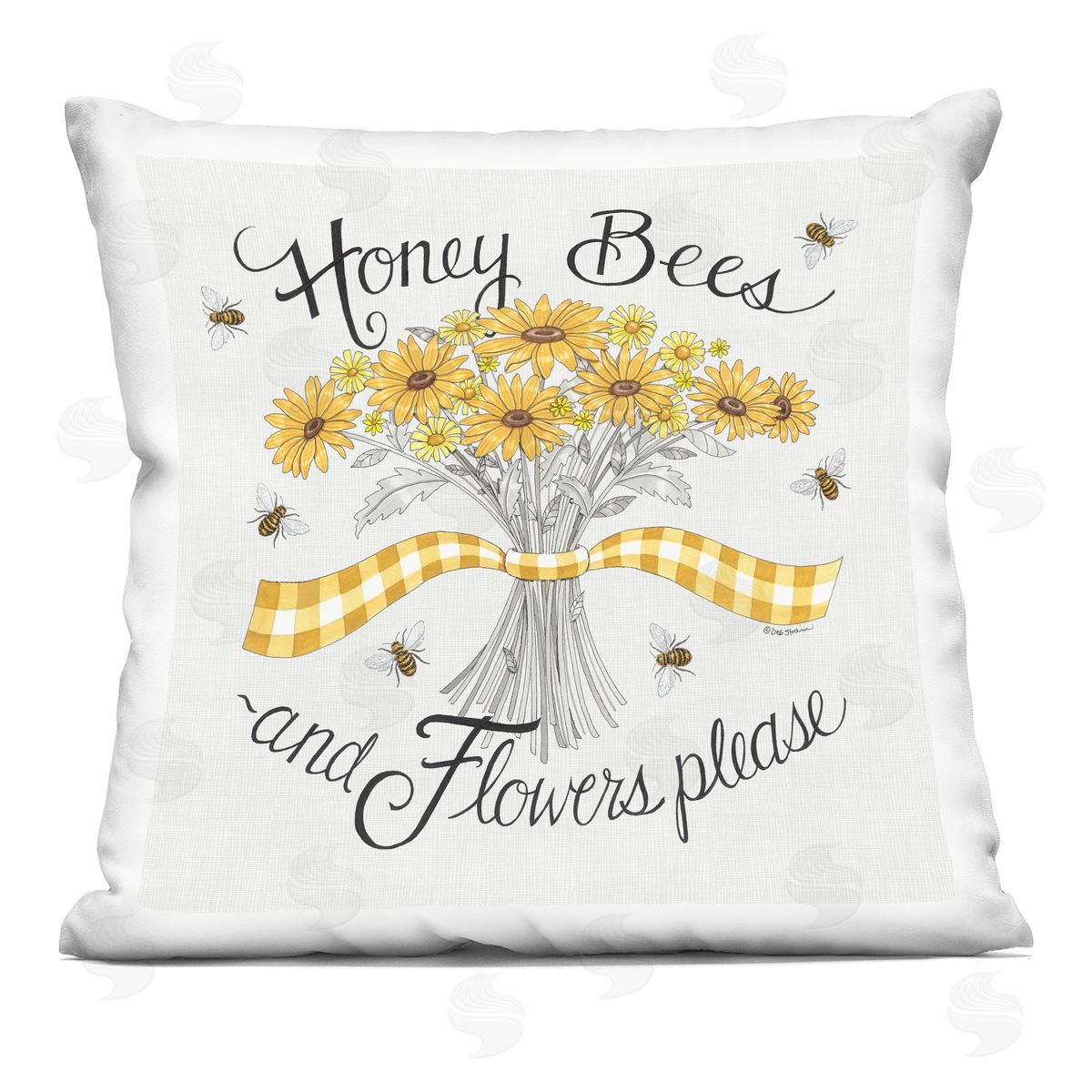 Honey Bees & Flowers Please Vintage Yellow Daisies Decorative Printed Pillow, Home Decor by Deb Strain
