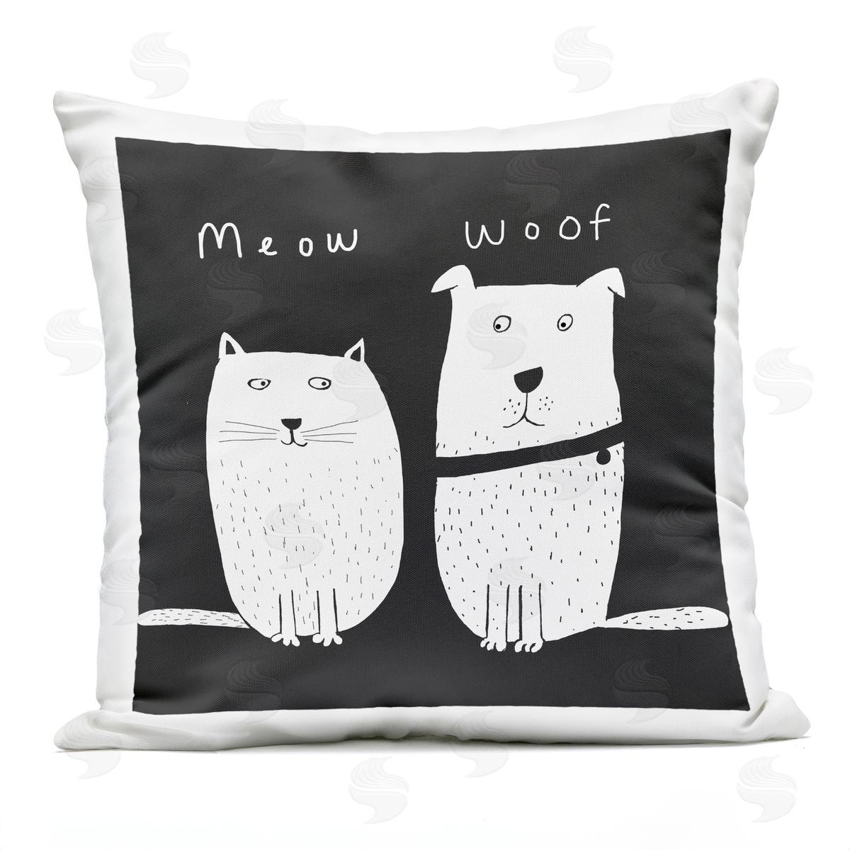 Whimsical Meow Woof Kids Family Pets Outdoor Printed Pillow, Home Decor by Carla Daly