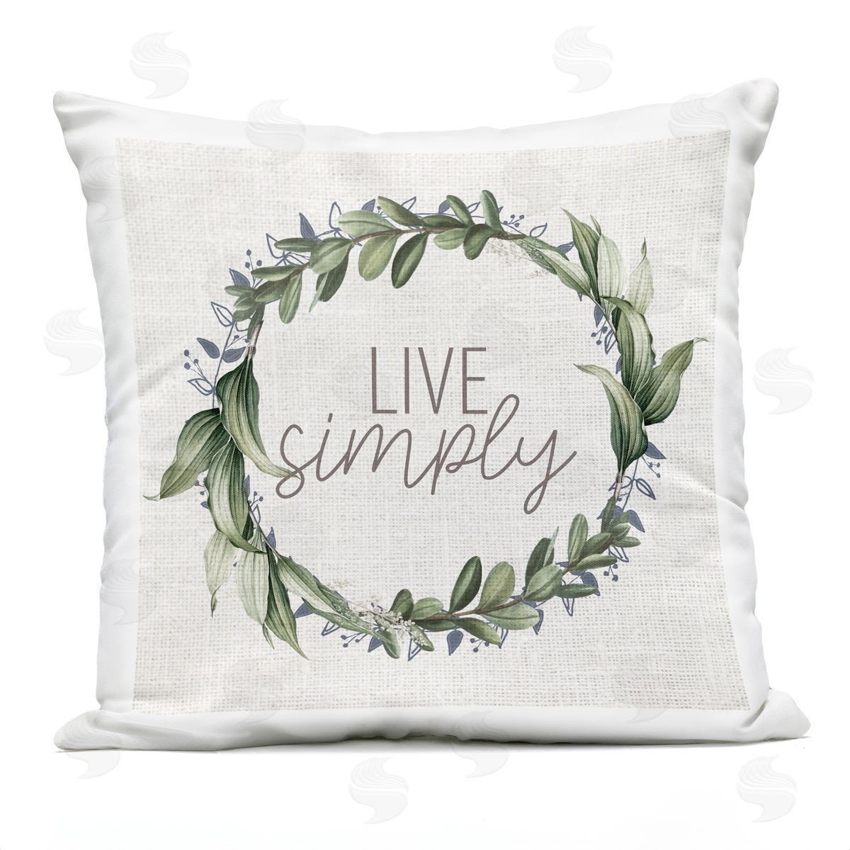 Live Simply Rustic Green Botanical Herb Wreath Outdoor Printed Pillow, Home Decor by Kim Allen