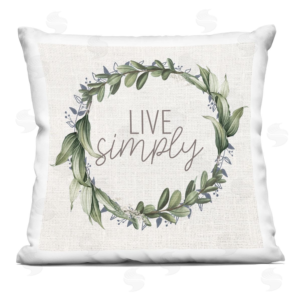 Live Simply Rustic Green Botanical Herb Wreath Decorative Printed Pillow, Home Decor by Kim Allen