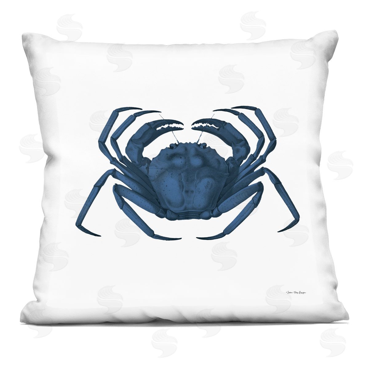 Casual Deep Blue Crab Marine Beach Life Decorative Printed Pillow, Home Decor by Seven Trees Design