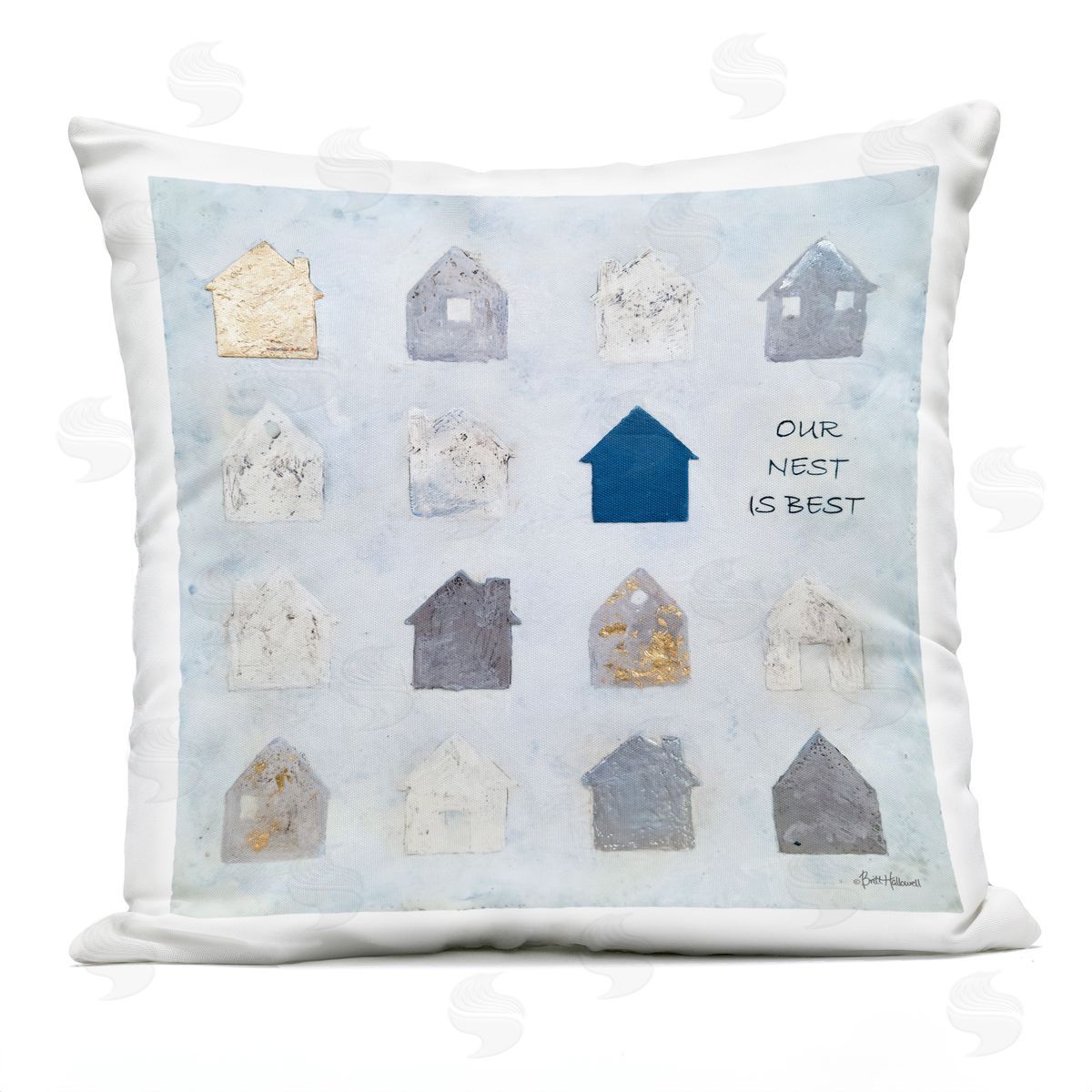 Our Nest Is Best Varied Houses Shapes Outdoor Printed Pillow, Home Decor by Britt Hallowell