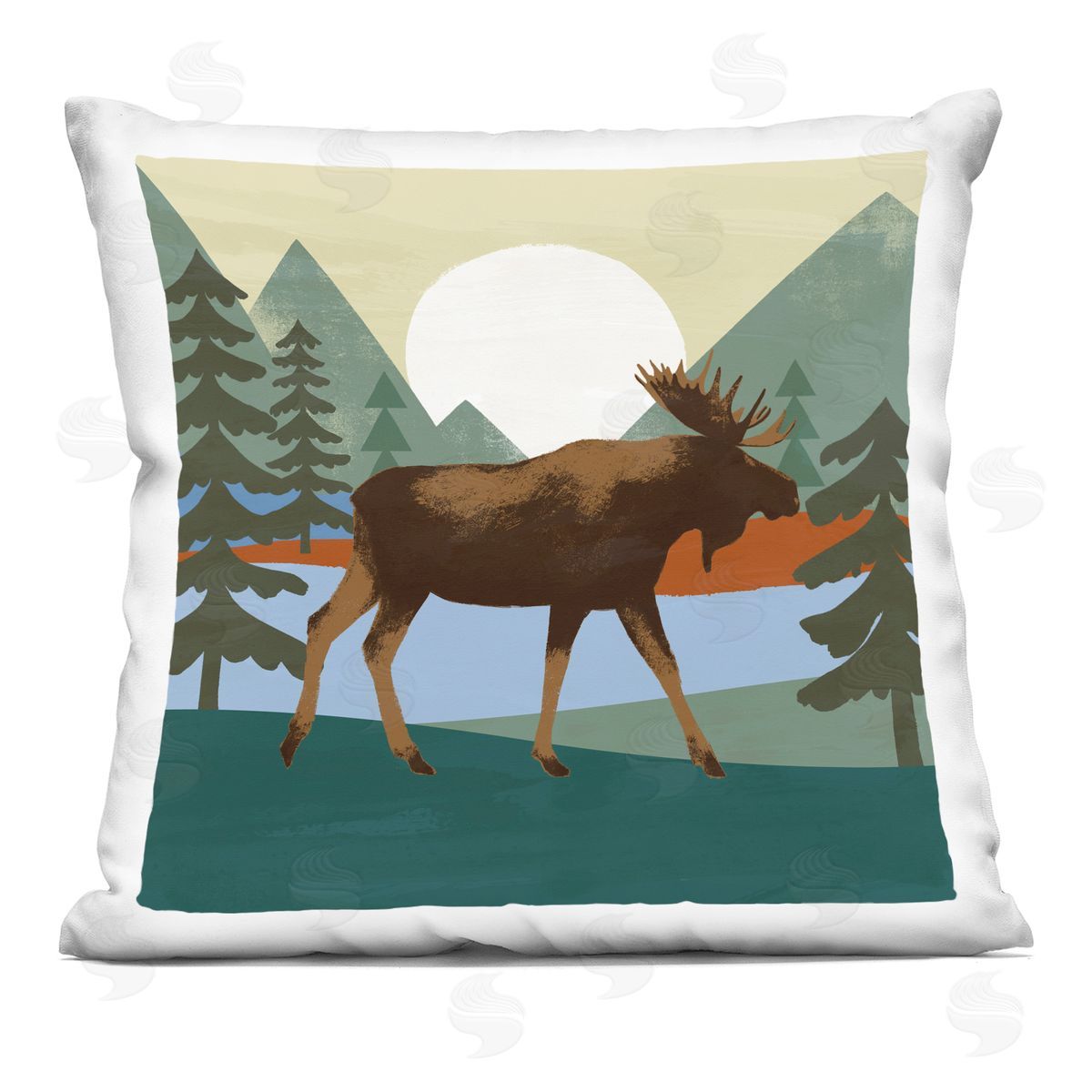 Wild Moose Woodland Nature Lake Scene Decorative Printed Pillow, Home Decor by Victoria Barnes