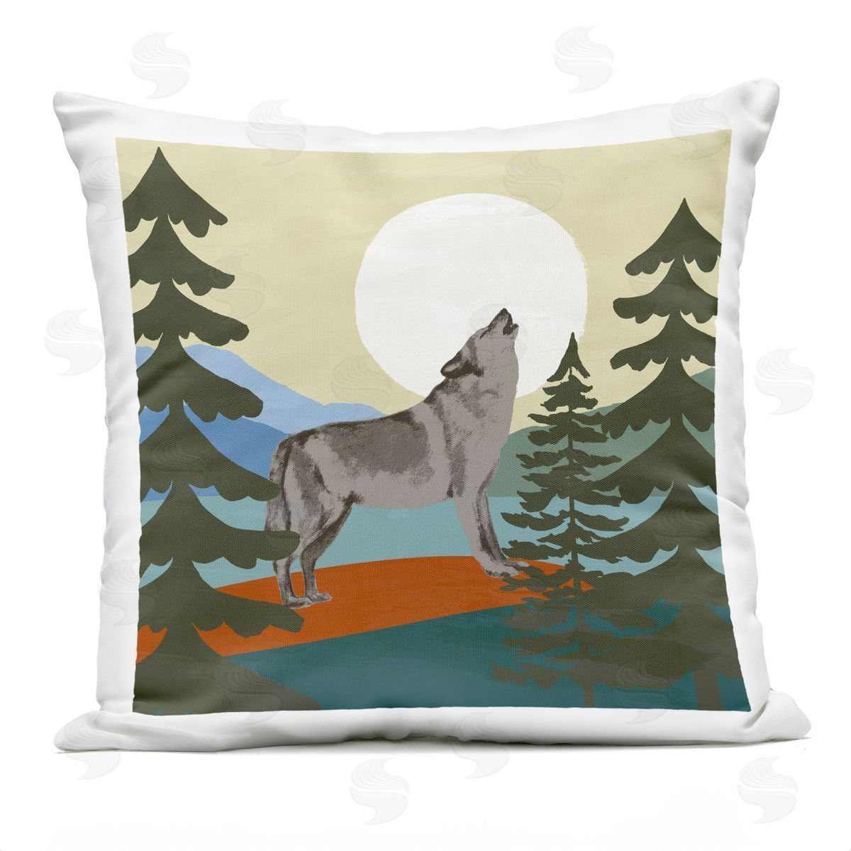 Grey Howling Wolf Forest Trees Moon Outdoor Printed Pillow, Home Decor by Victoria Barnes