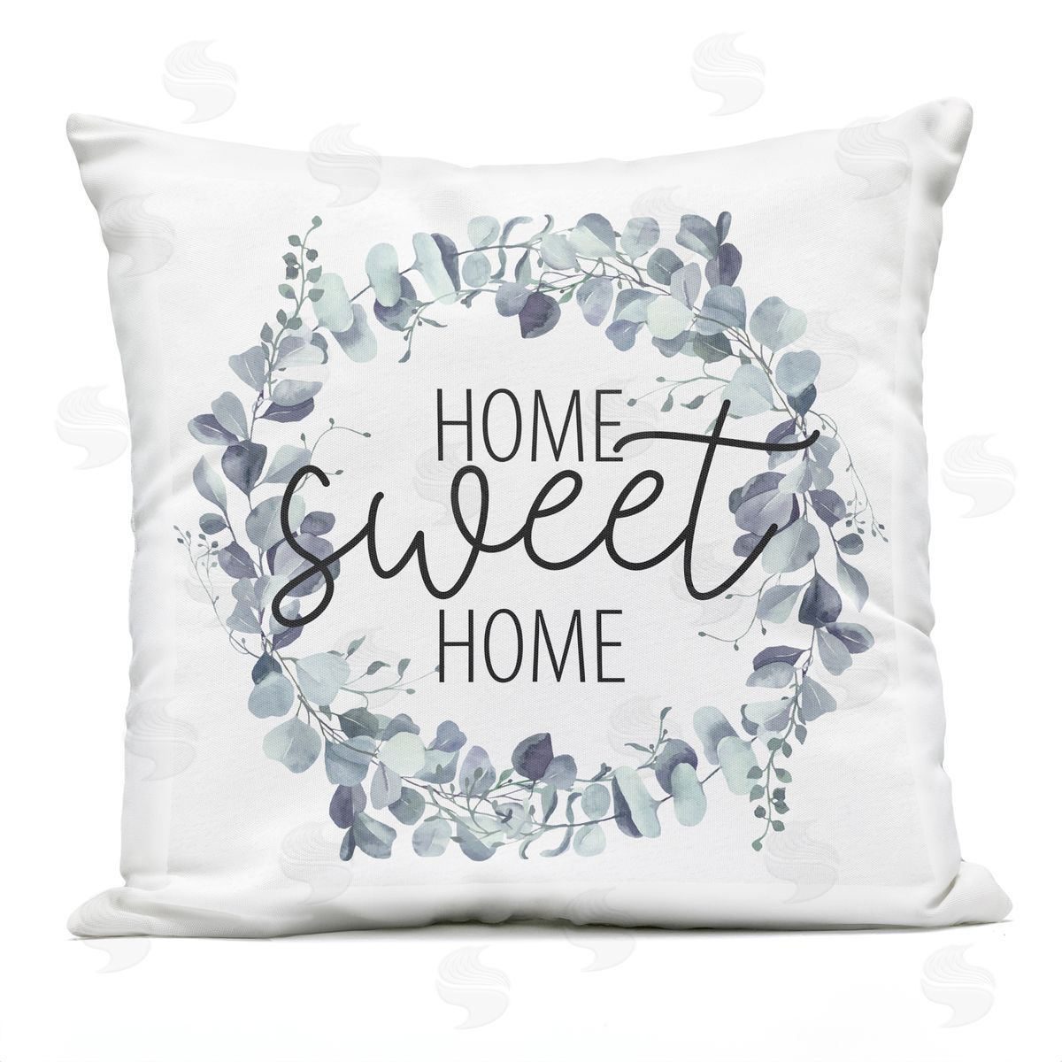Sweet Home Greeting Blue Eucalyptus Botanicals Outdoor Printed Pillow, Home Decor by Kim Allen