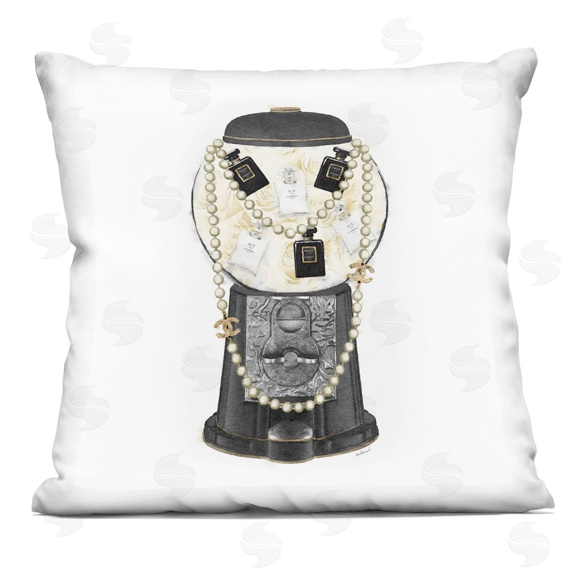 Vintage Glam Gumball Fashion Brand Perfumes Decorative Printed Pillow, Home Decor by Amanda Greenwood