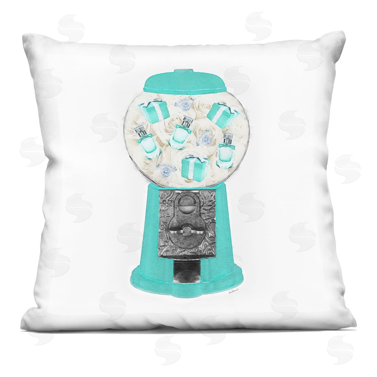 Turquoise Vintage Fashion Accessories Gumball Machine Decorative Printed Pillow, Home Decor by Amanda Greenwood