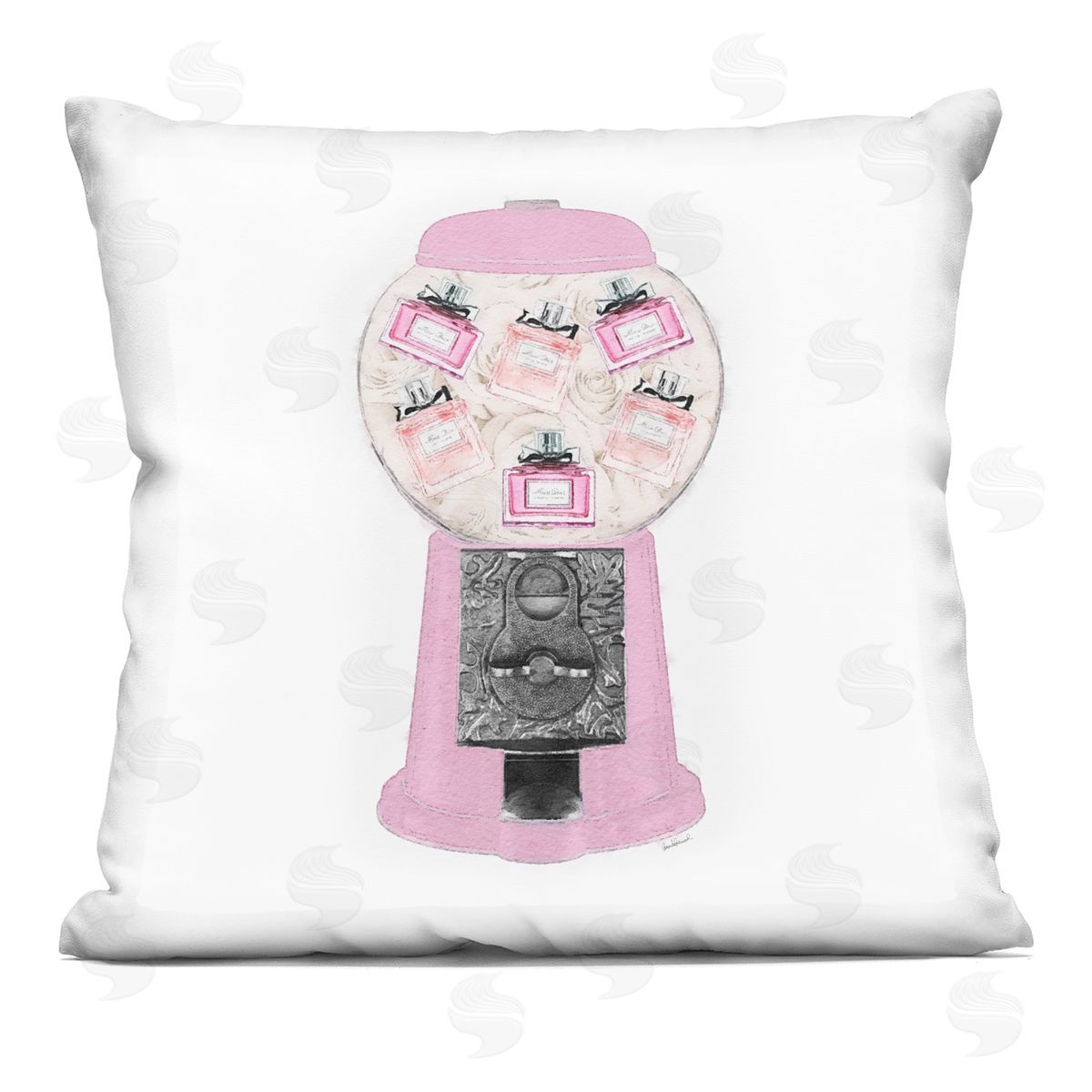 Pink Glam Fashion Designer Candy Machine Decorative Printed Pillow, Home Decor by Amanda Greenwood