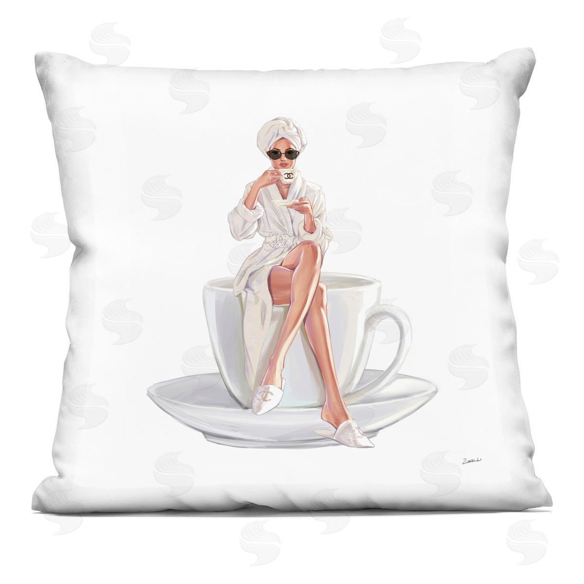 Morning Coffee Fashion Robe Decorative Printed Pillow, Home Decor by Ziwei Li