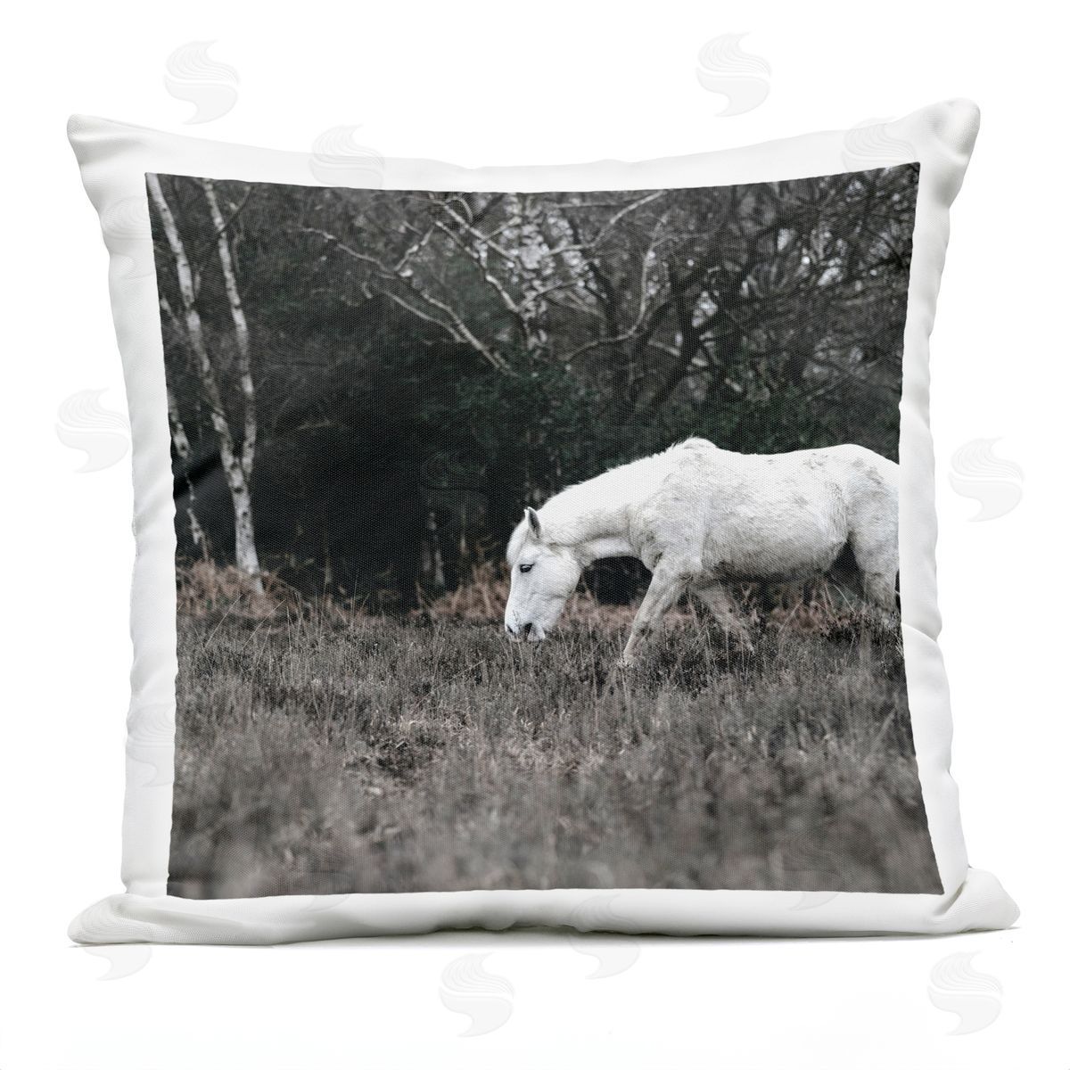 Mysterious White Horse Country Rural Nature Outdoor Printed Pillow, Home Decor by Amy Brinkman