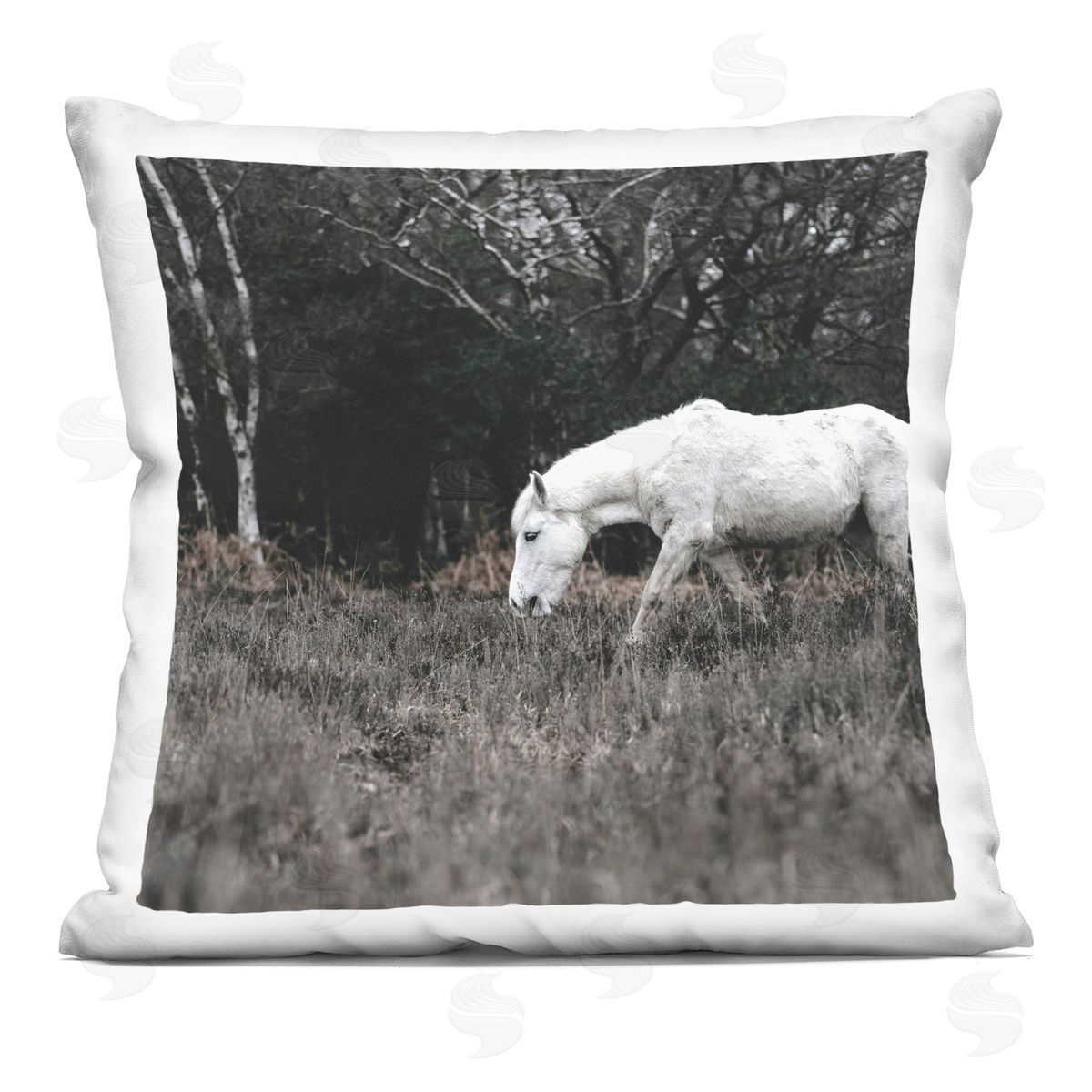 Mysterious White Horse Country Rural Nature Decorative Printed Pillow, Home Decor by Amy Brinkman