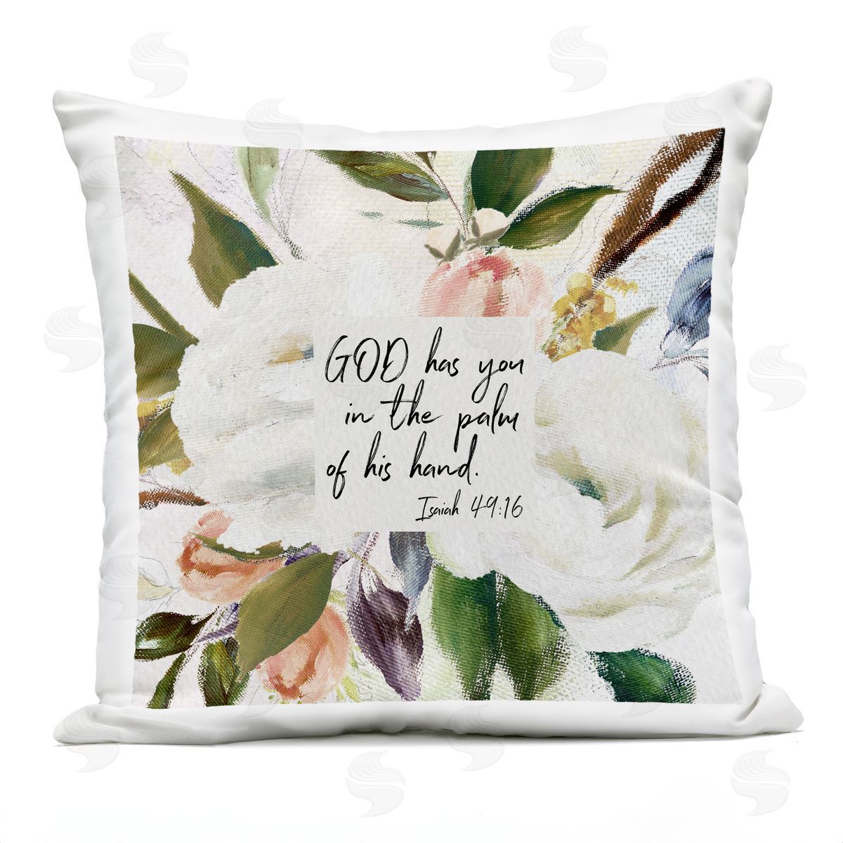 Palm Of His Hand Religious Floral Blossom Proverb Outdoor Printed Pillow, Home Decor by Amy Brinkman