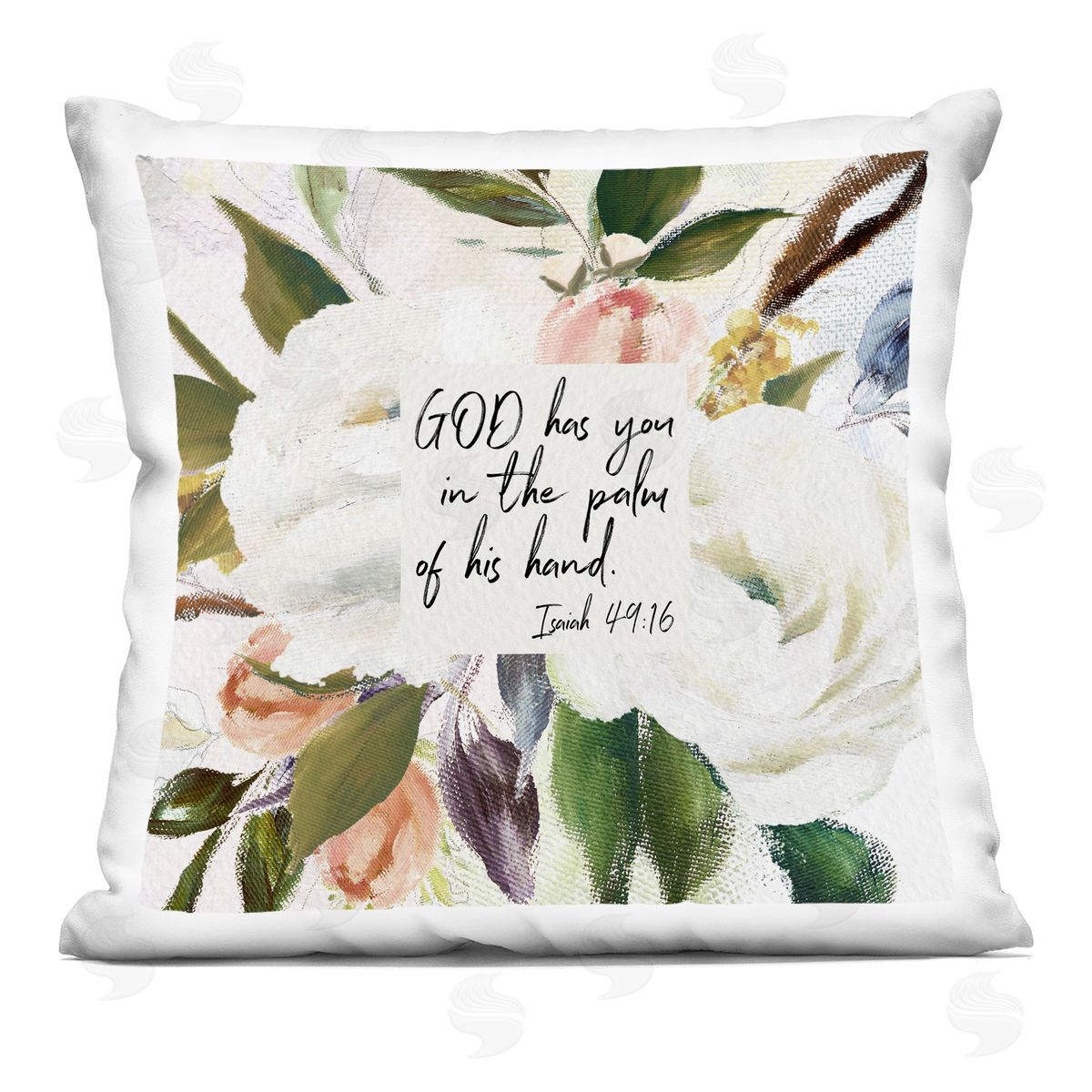 Palm Of His Hand Religious Floral Blossom Proverb Decorative Printed Pillow, Home Decor by Amy Brinkman