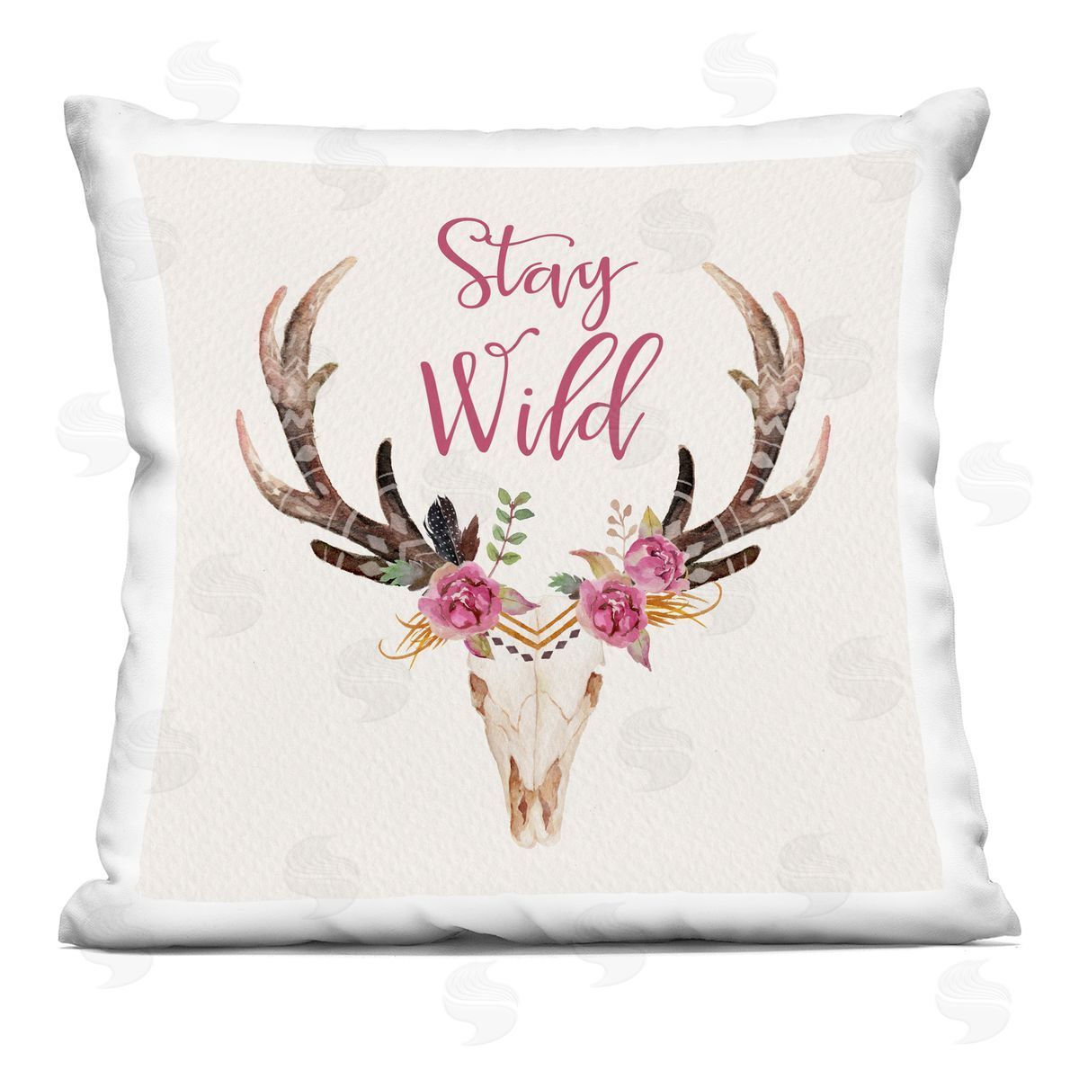 Stay Wild Chic Boho Floral Deer Skull Decorative Printed Pillow, Home Decor by Amy Brinkman
