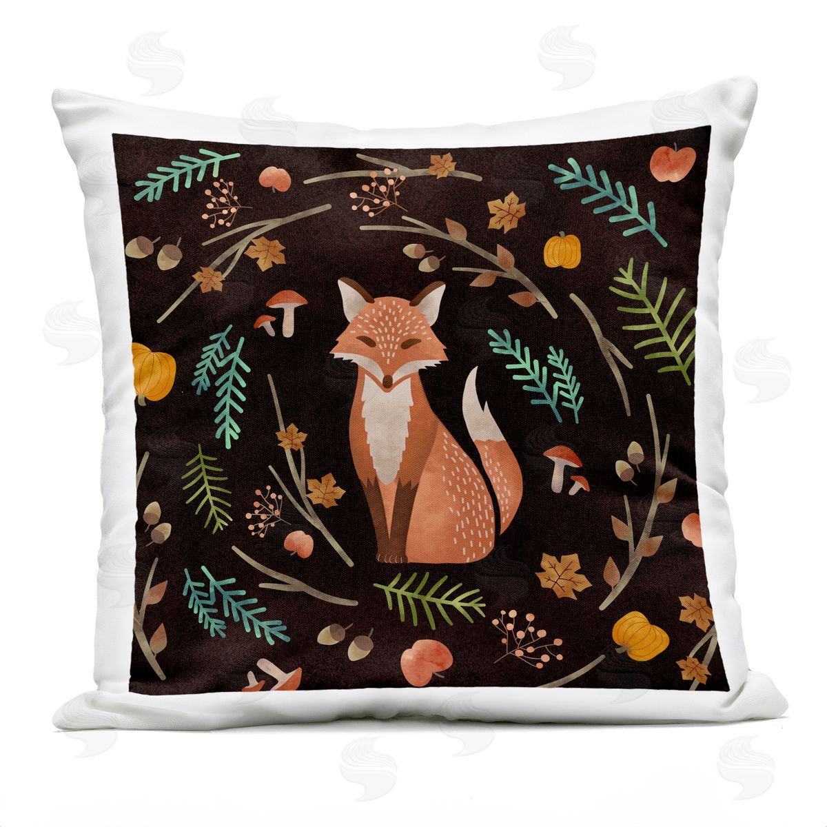 Fall Botanical Leaves Red Fox Nature Outdoor Printed Pillow, Home Decor by Ziwei Li