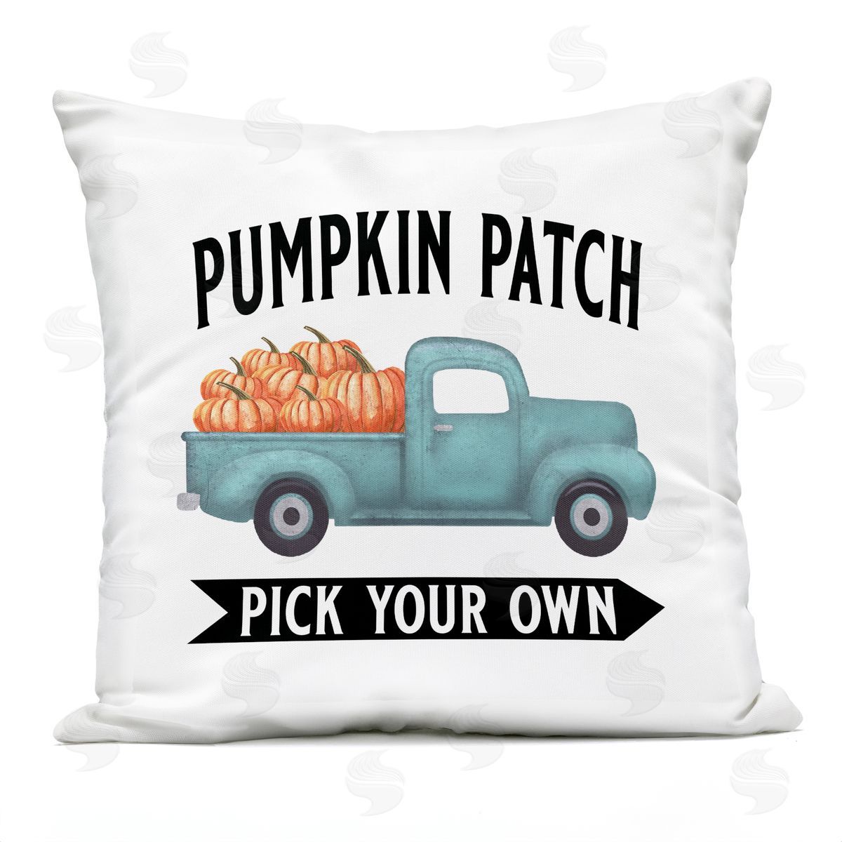 Blue Pumpkin Patch Truck Rustic Farmhouse Outdoor Printed Pillow, Home Decor by Lettered and Lined