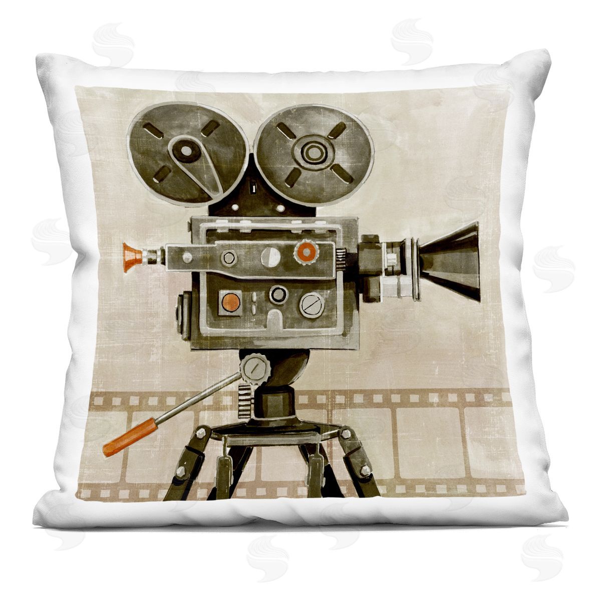 Vintage Movie Reel Projector Film Cinema Decorative Printed Pillow, Home Decor by Grace Popp