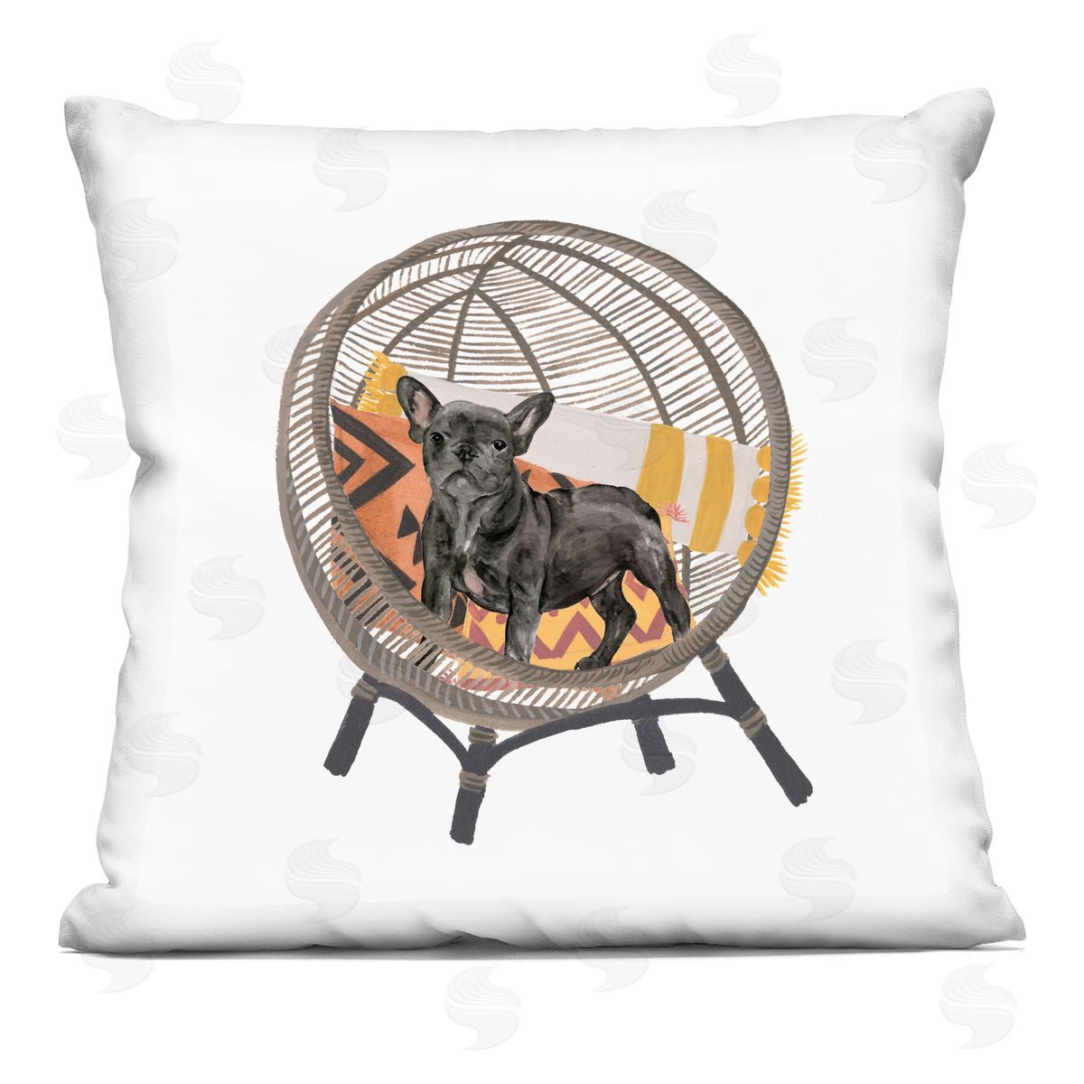 Black Puppy Dog Boho Woven Chair Decorative Printed Pillow, Home Decor by Melissa Wang